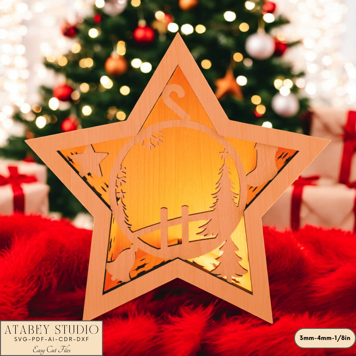 Christmas Star Lantern Laser Cut Design - Festive Candle Holder Elegant Design - Perfect Laser Cut Holiday Decoration 908