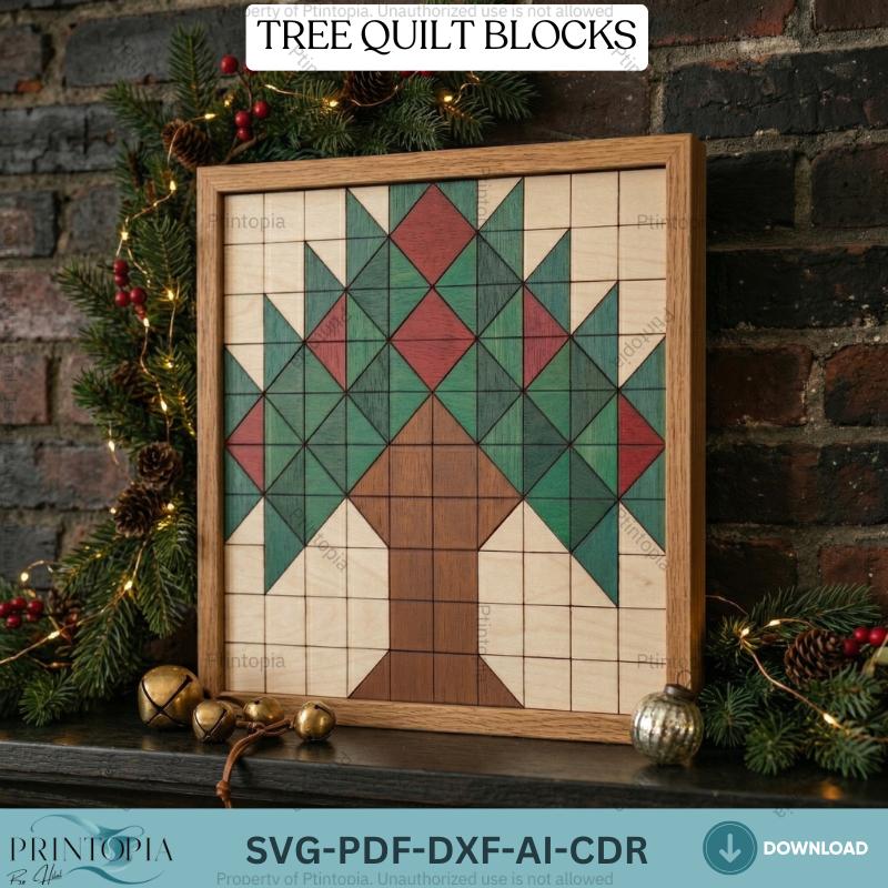 Geometric Christmas Tree Barn Quilt Pattern / Template Wooden Farmhouse Holiday Wall Art 341