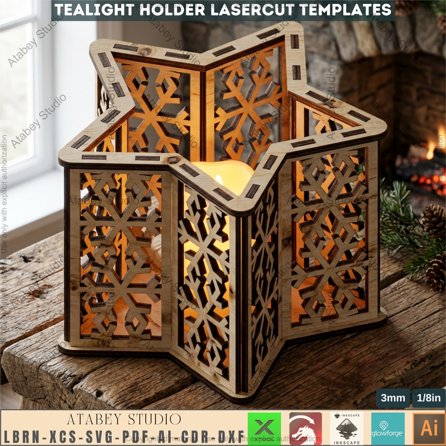 Christmas Star Lantern Laser Cut Template, Wooden Tealight Holder, Holiday Table Decor 978