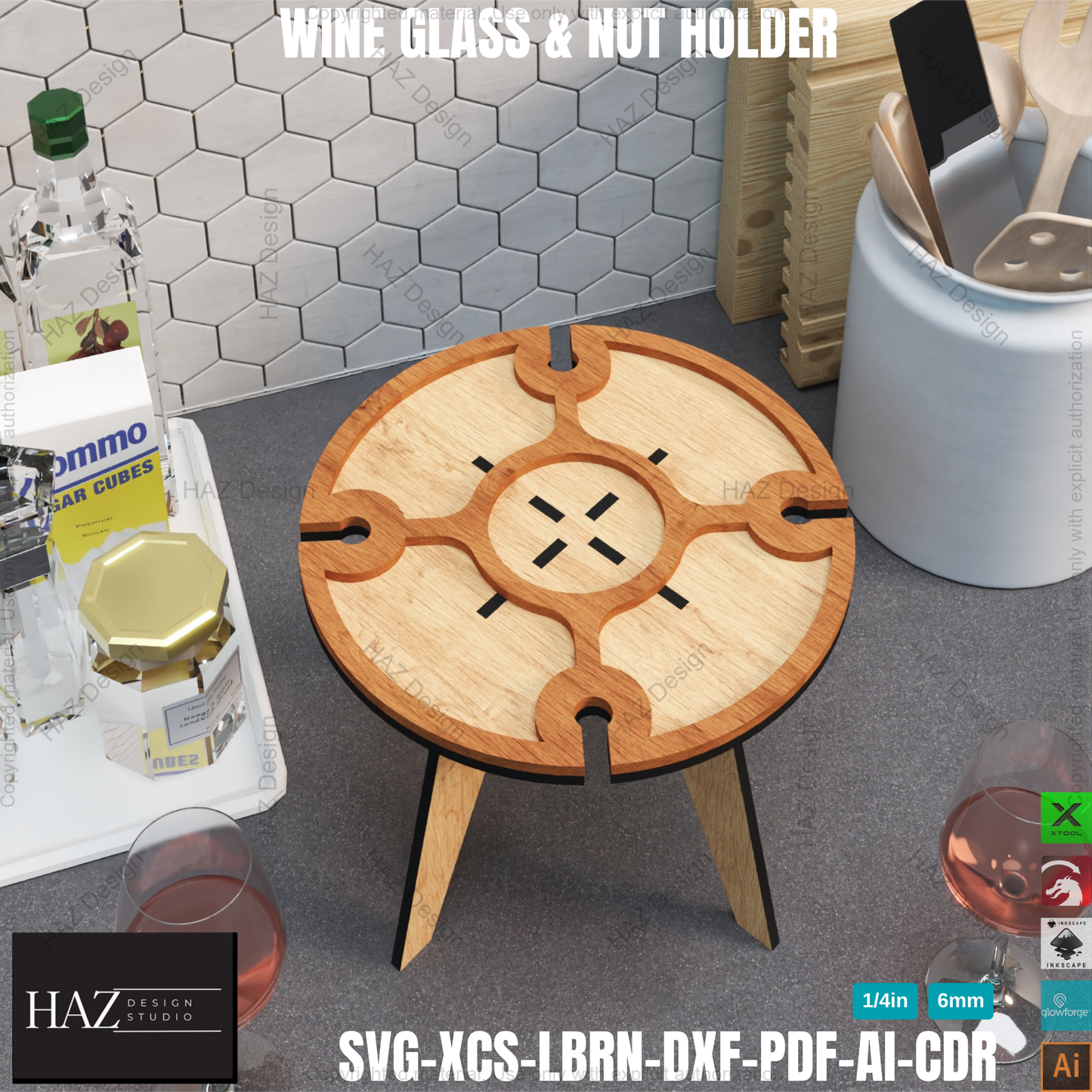 Wine & Cheese Table DIY: Laser Cut Design, Rustic Serving, Personalized Gift,Laser Cut Wine Holder 405