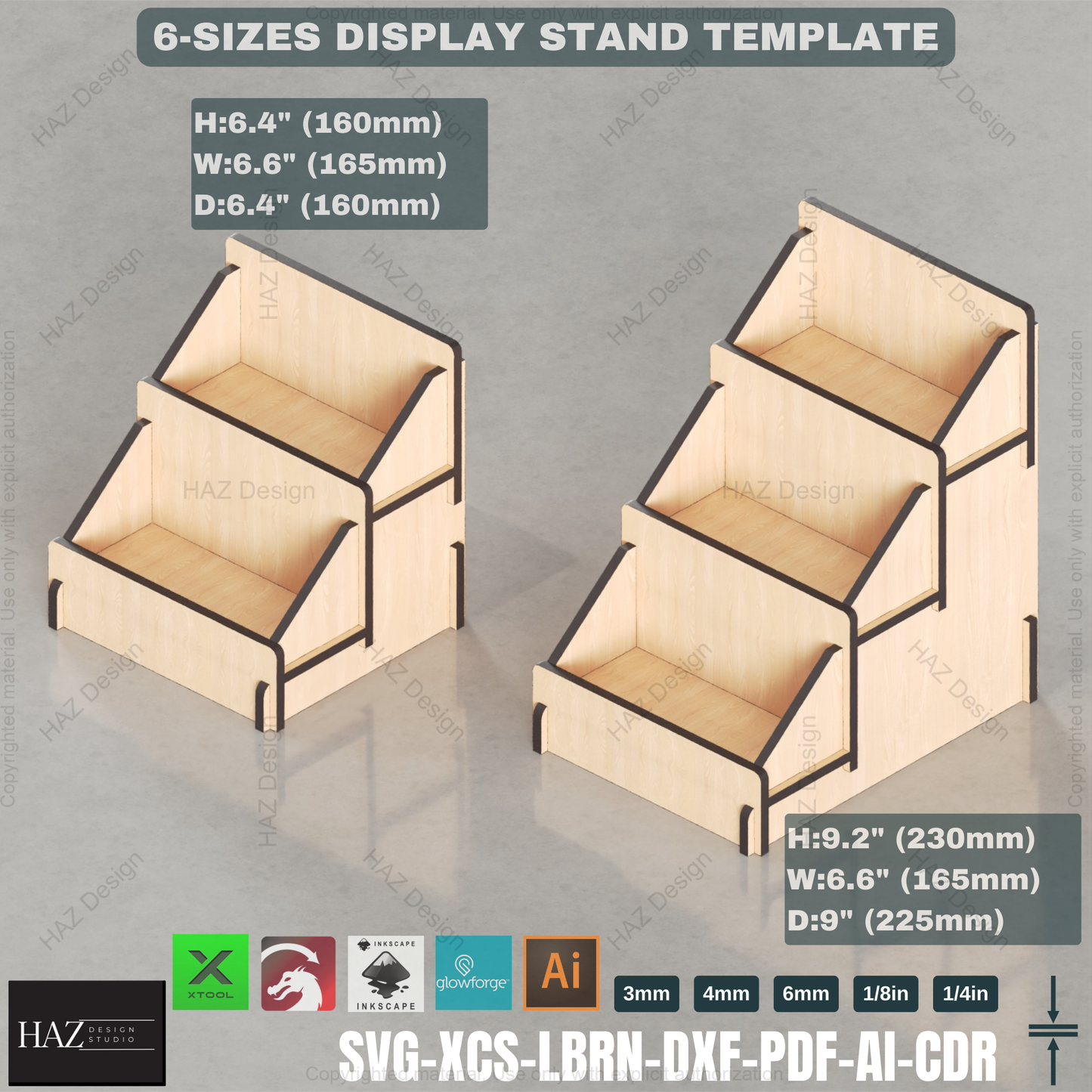 Laser Cut Display Stand - 2, 3 & 4-Tier Customizable 6 Sizes Template,Retail & Exhibition Laser Cut Template 426