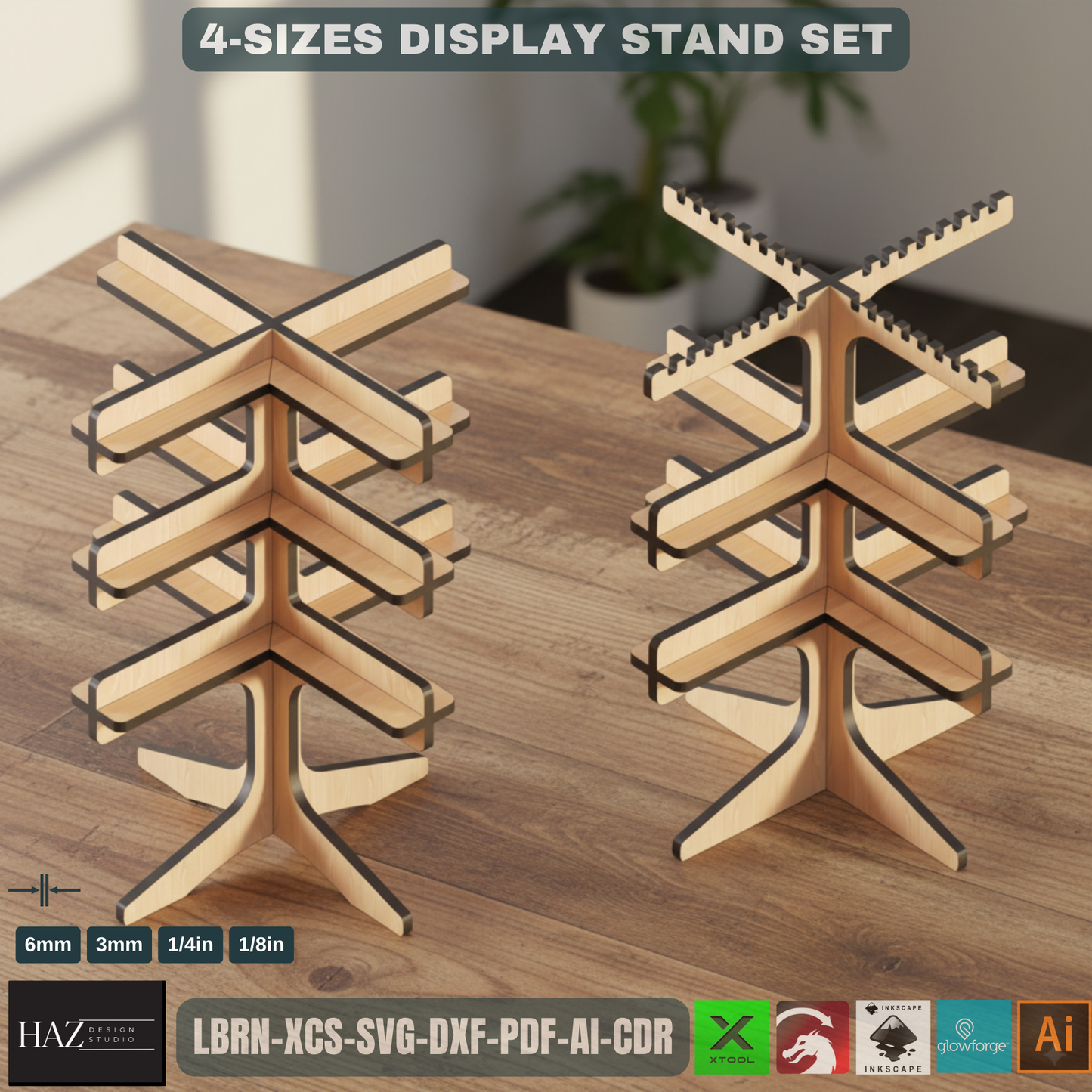 Modern Retail Jewelry Display Laser Plan - Multi-Size Tree for Bracelets & Necklaces 433