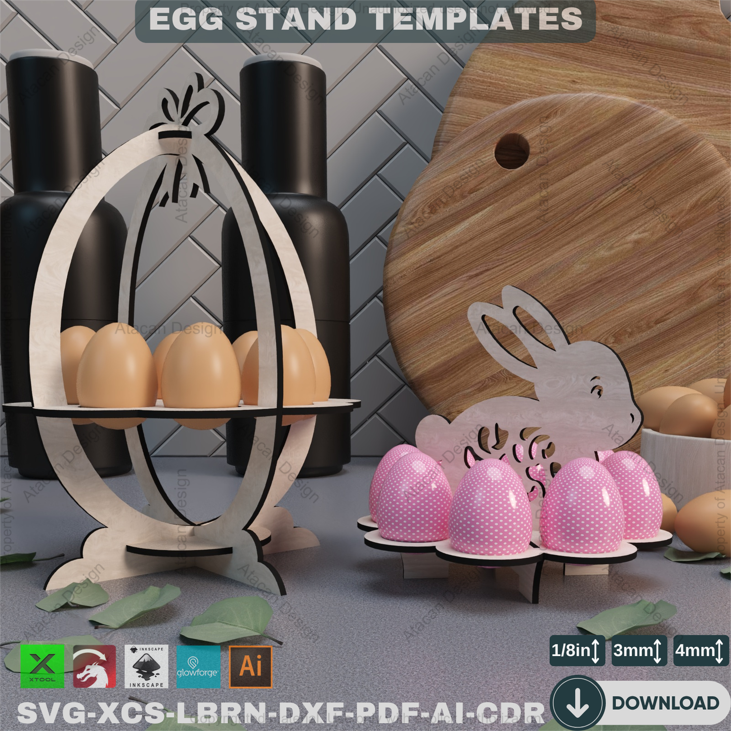 Laser Cut Easter Egg Stand - Decorative Wooden Easter Bunny Holder,DIY Easter Egg Display - Laser Cut Template for Festive Decor 861