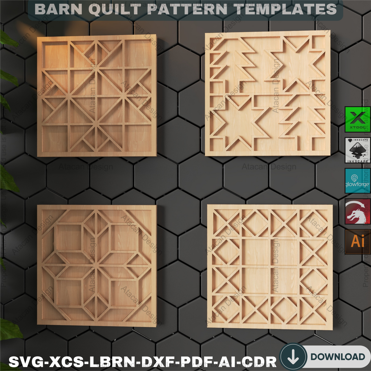 Cozy Barn Quilt Block Designs • Farmhouse Laser Cut Holiday Decor • Rustic Wall Art & Coaster SVG Templates • DIY Craft Bundle 895