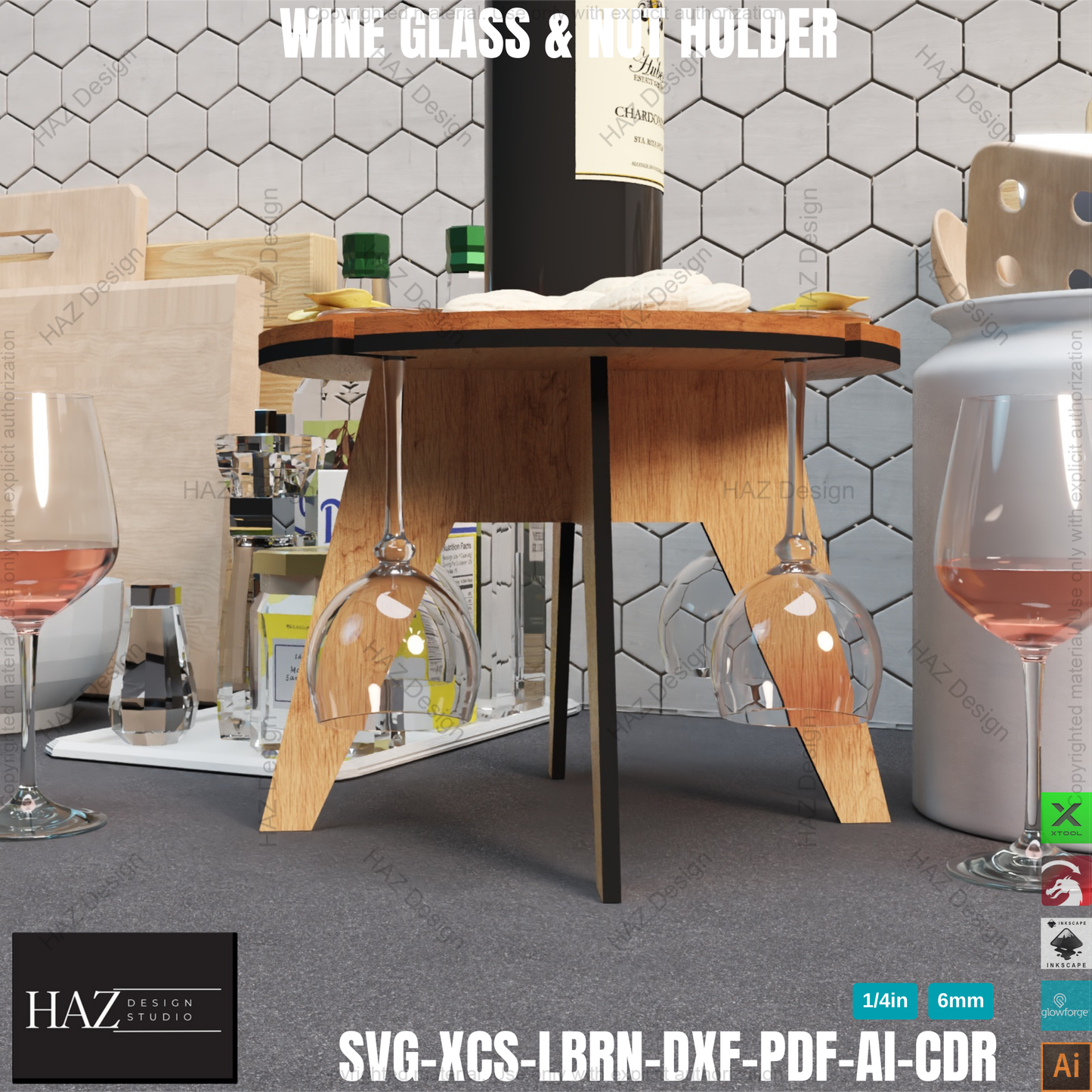 Wine & Cheese Table DIY: Laser Cut Design, Rustic Serving, Personalized Gift,Laser Cut Wine Holder 405