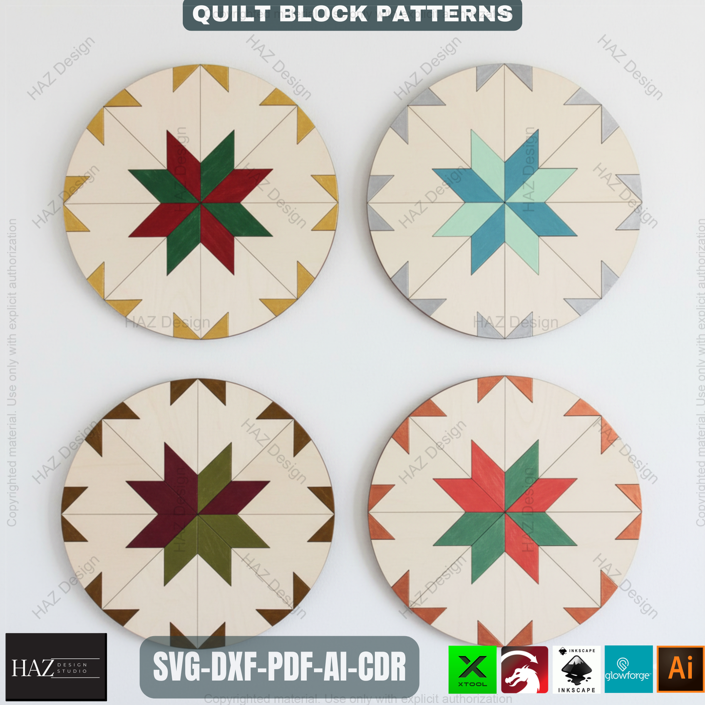 Intricate Geometric Quilt Block Patterns, Digital Download for Laser Cutting, Barn Quilt DIY Project Files, Modern Mosaic Art 489