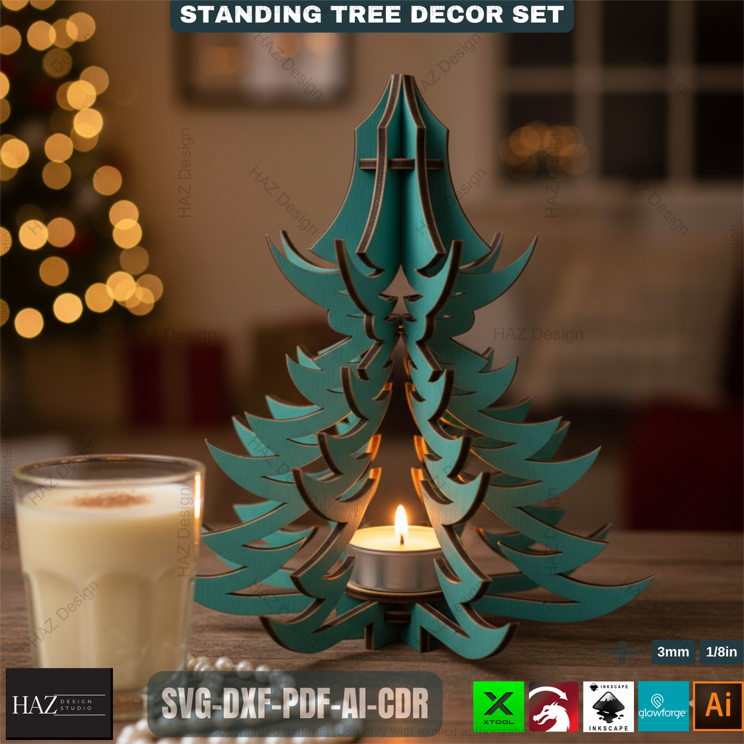 Christmas Tealight Tree Decor, Wooden Snowflake Table Lamp, DIY Laser Cut Holiday Gift, Unique Winter Centerpiece Craft 491