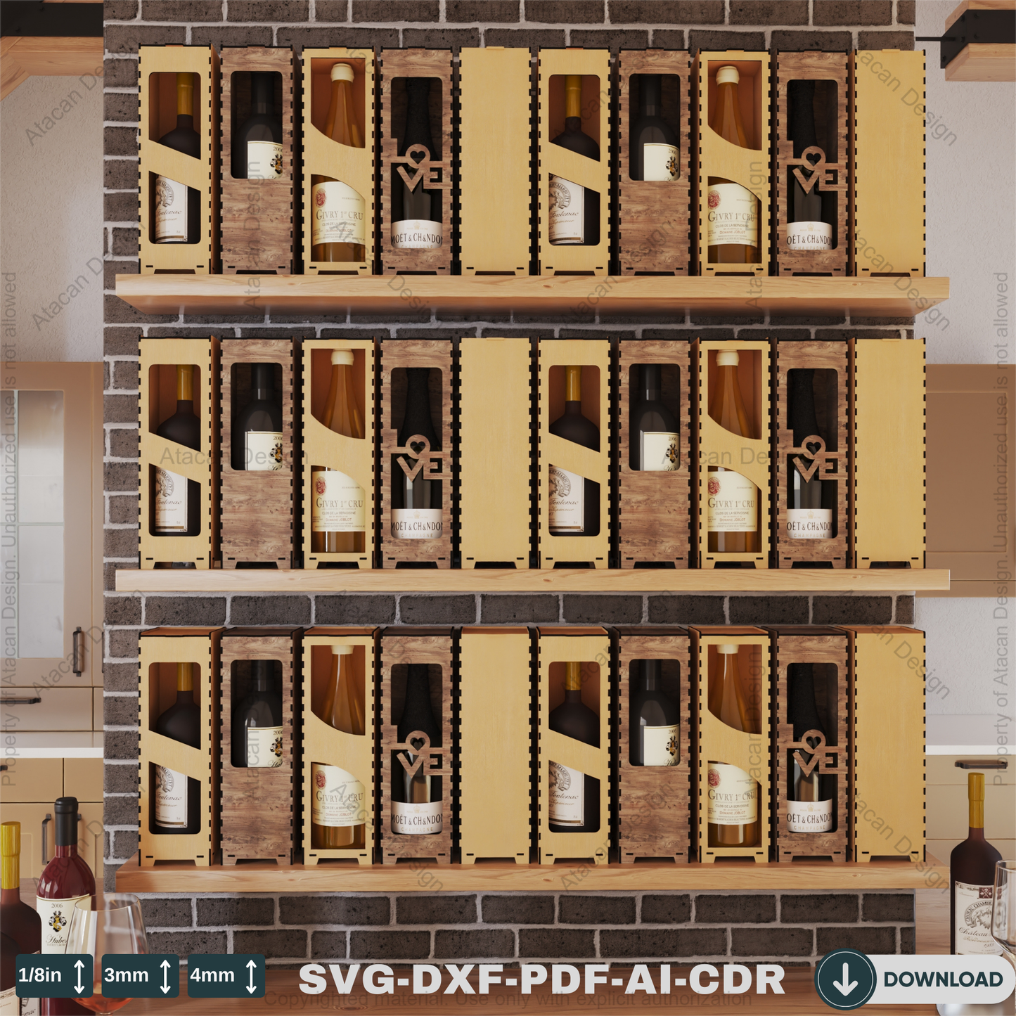 Laser Cut Wooden gift Box - Five Themed Wine Box Designs for Crafting Projects Elegant Wooden Wine Box 805