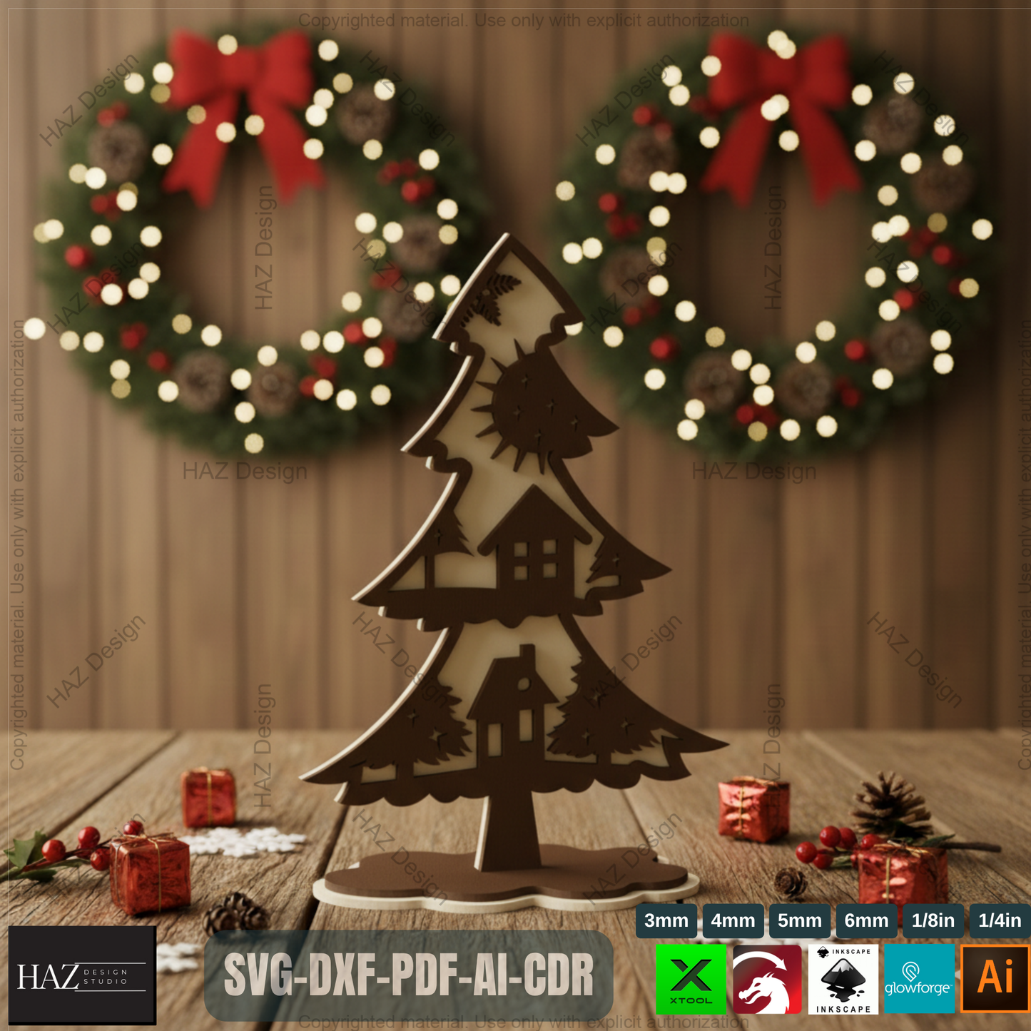 Laser Cut Standing Christmas Tree Ornaments Bundle, Decorative Wooden Xmas Tree Designs, Christmas Table Tree Decor,3D Holiday Tree 493