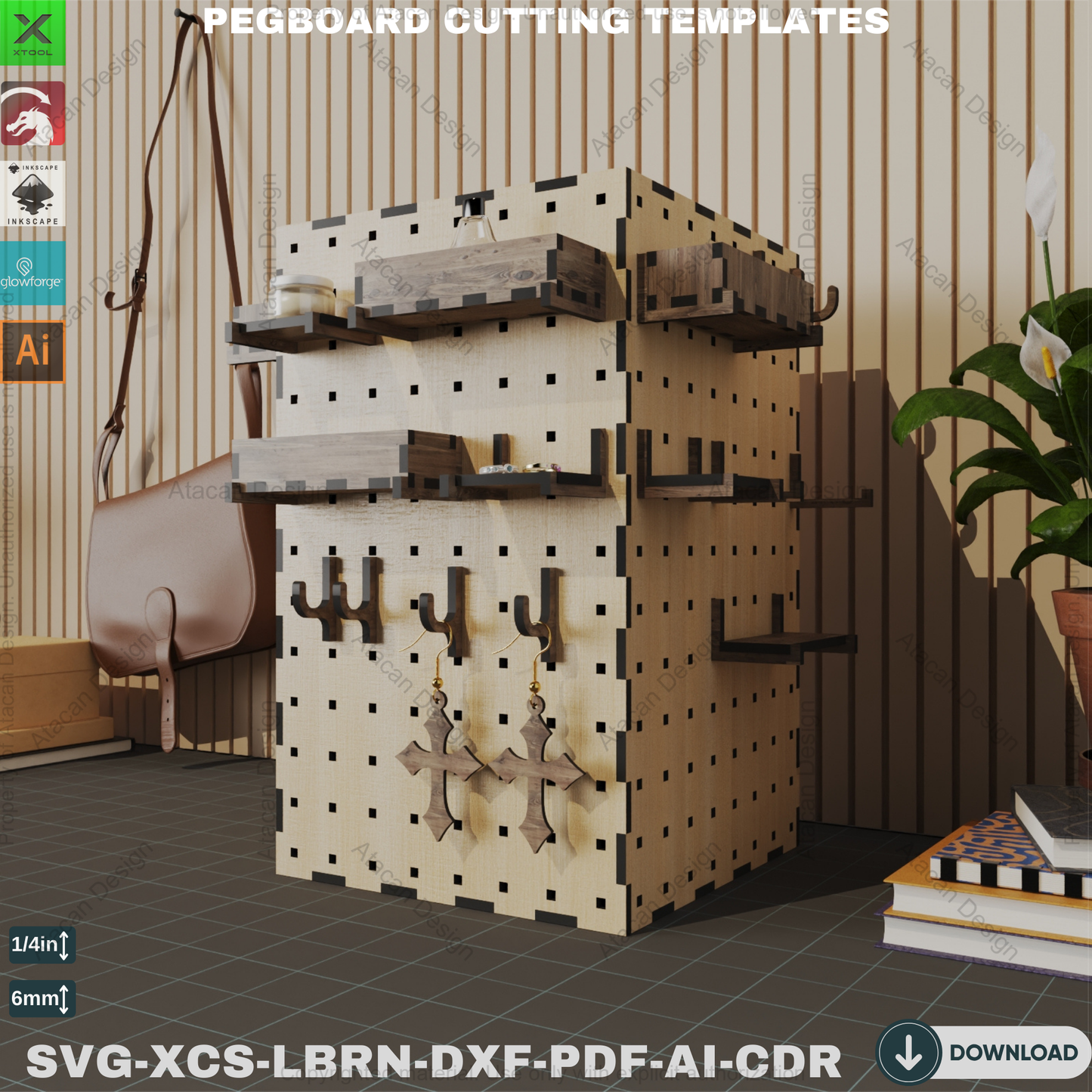 Laser Cut Pegboard System - Wood Files Accessories,Modular Pegboard - Wood Shelf Hook Templates,Laser Cut Organizer Plans 836