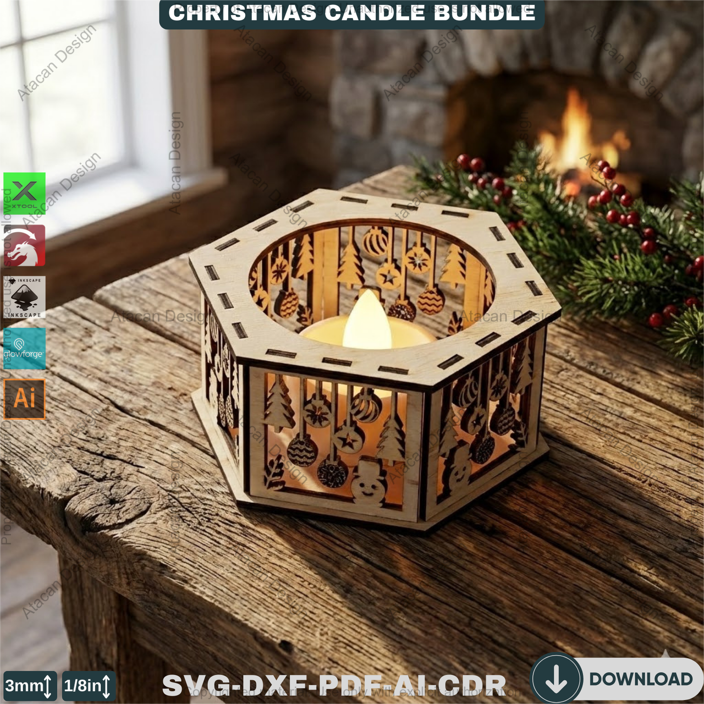 Christmas Tealight Box Bundle - Laser Cut Lantern Templates - DIY Holiday Candle Holders 925