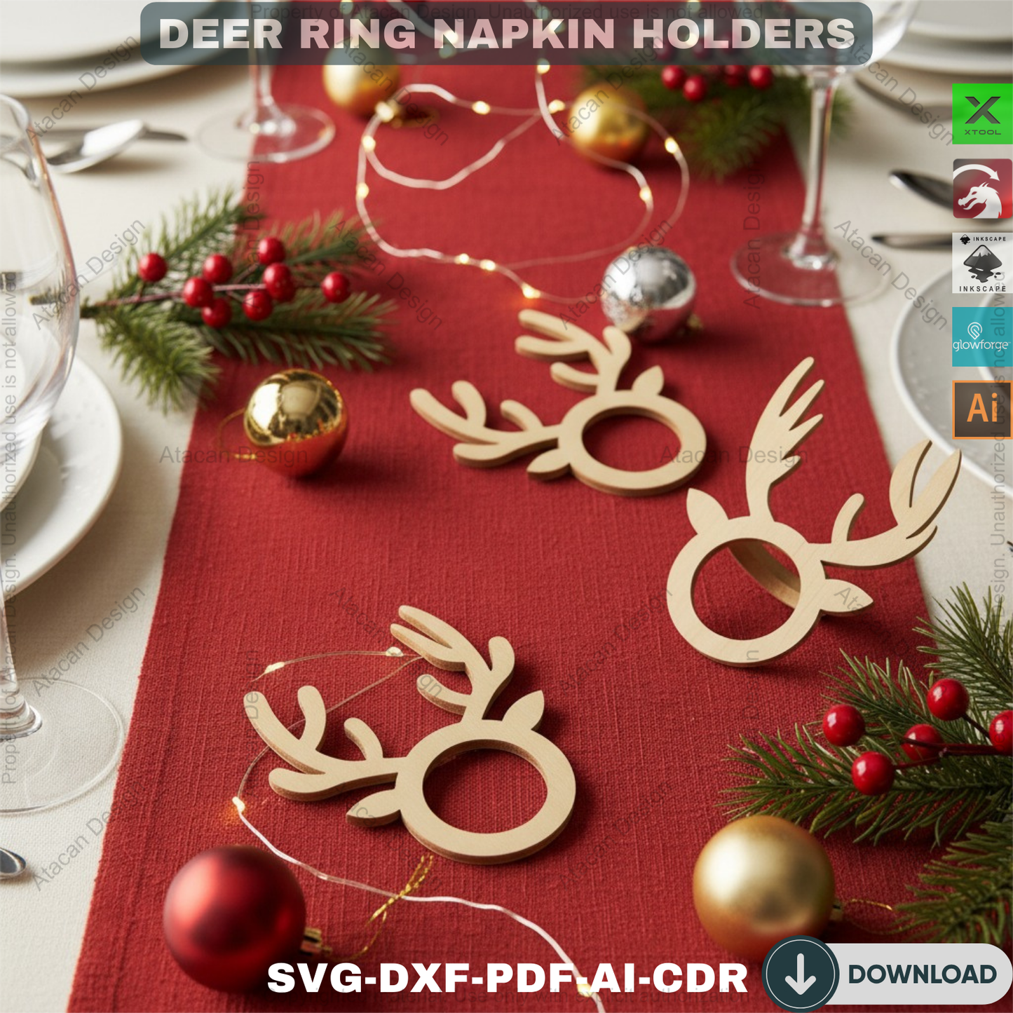Napkin Holder Rings / Christmas Napkin Ring Svg / Noel Deer Head and Antlers 547