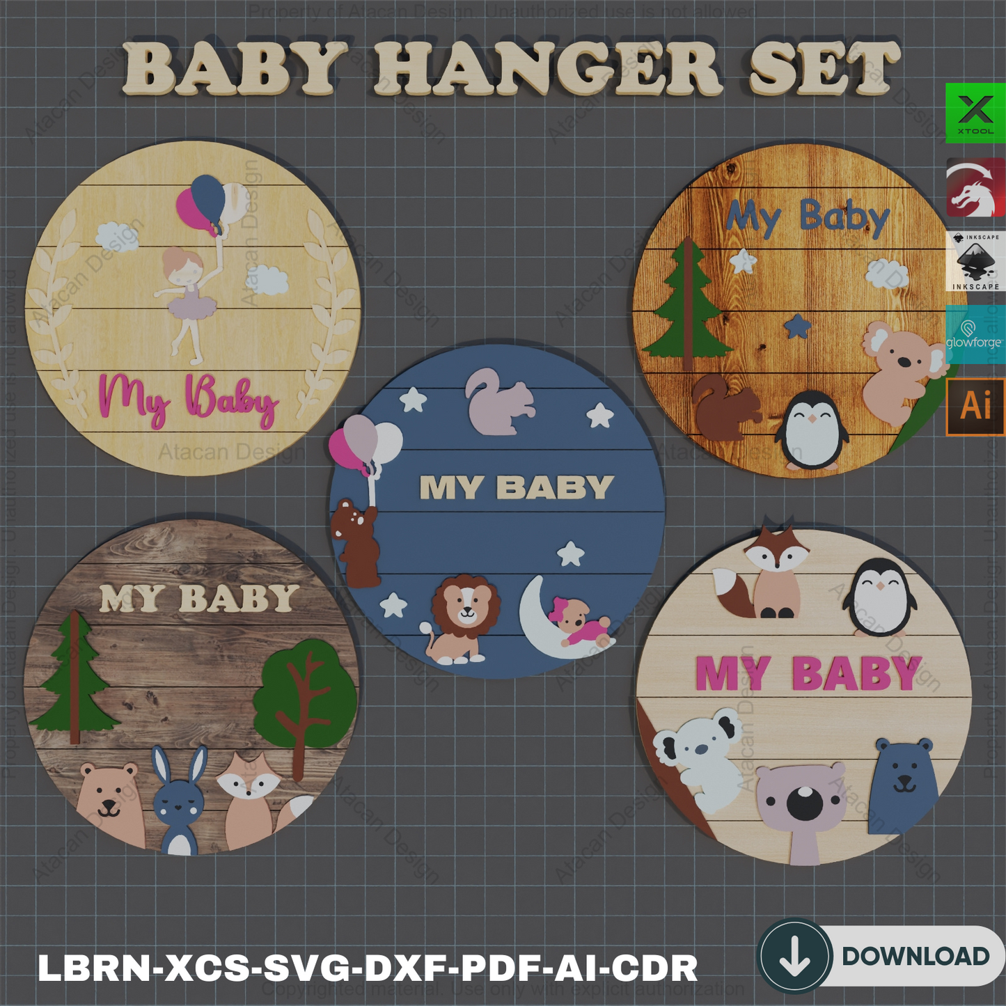 Laser Cut Baby Hanger Templates | SVG File Set | Nursery Decor,Newborn Baby Gift | Laser Cut Hanger SVG Set | Personalized Nursery 842