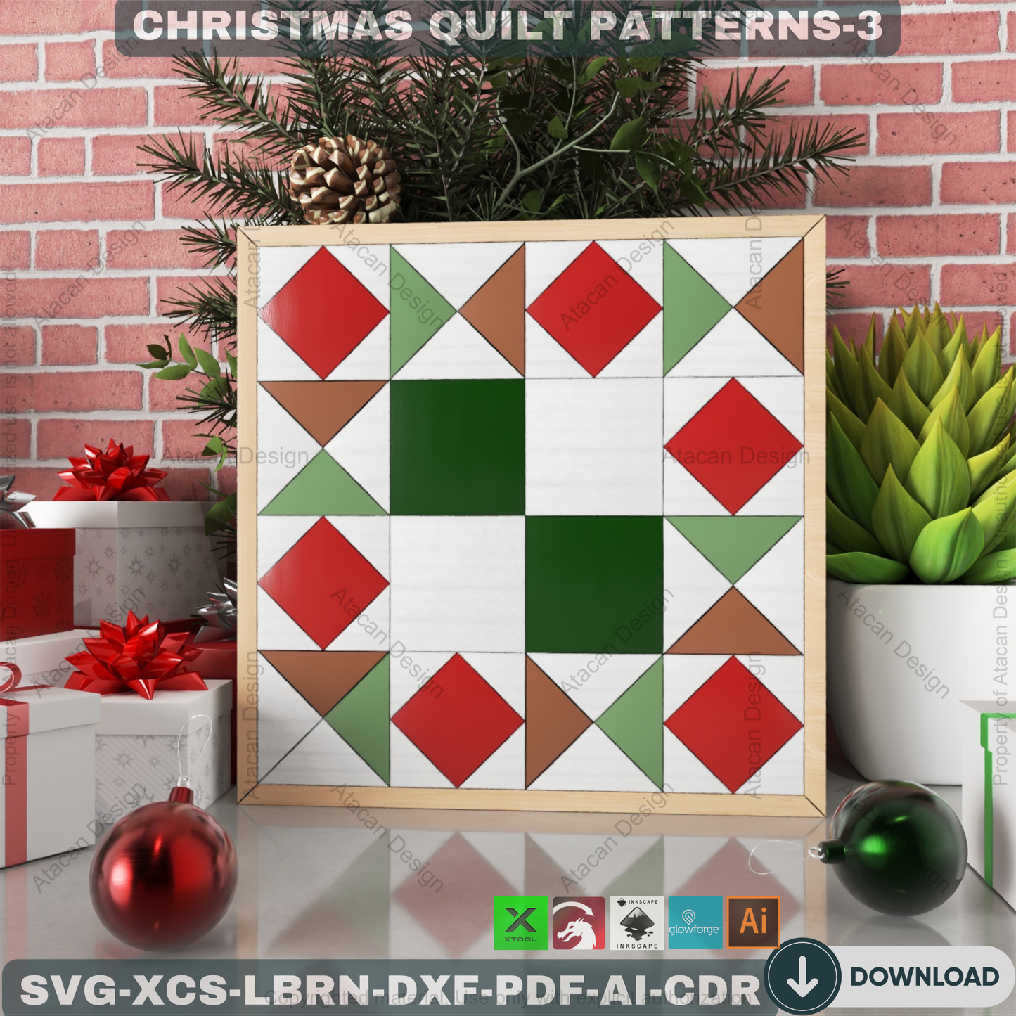 Holiday Barn Quilt SVG Pack, Christmas Wood Block Pattern for Laser Cutting, Farmhouse Winter Wall Art, DIY Festive Sign Files 892