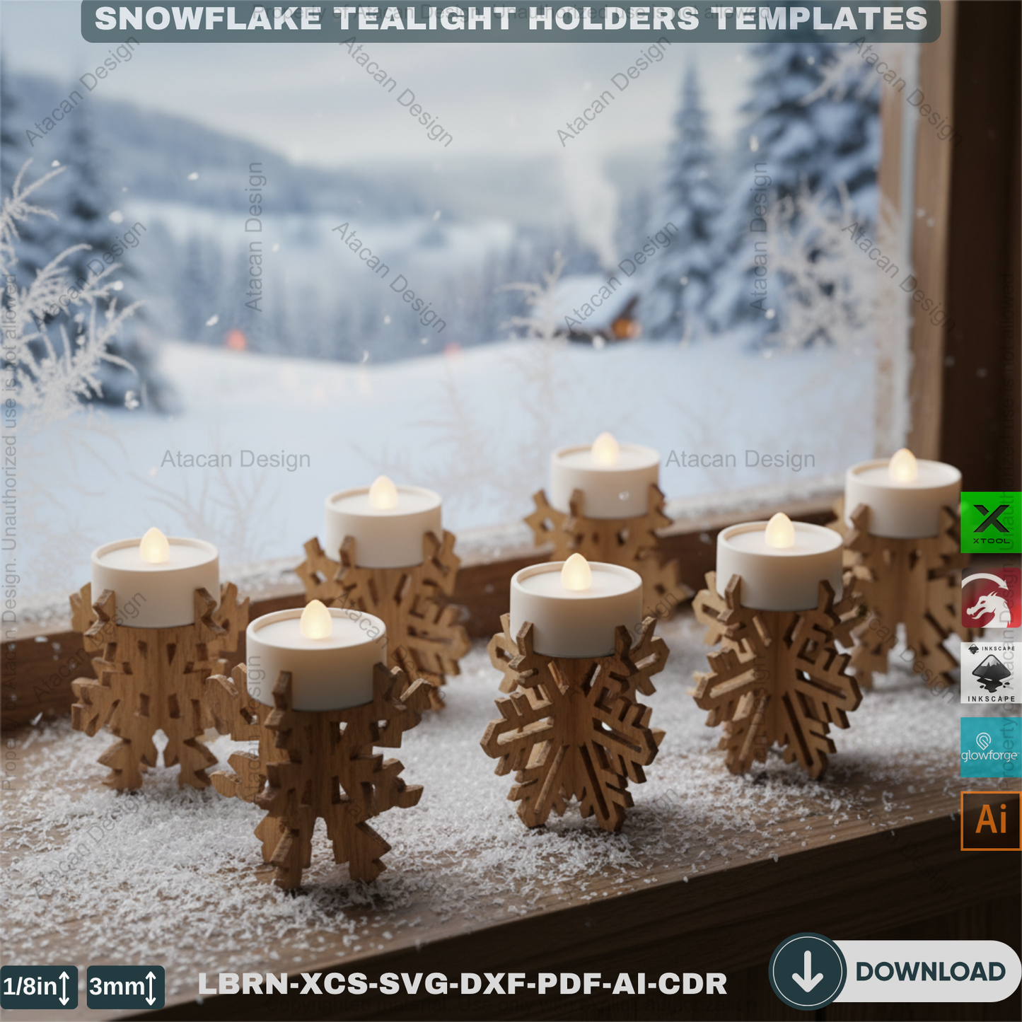 DIY Wooden Snowflake Candle Holders | Laser Cut Files Winter Lantern | Christmas Decoration SVG 906