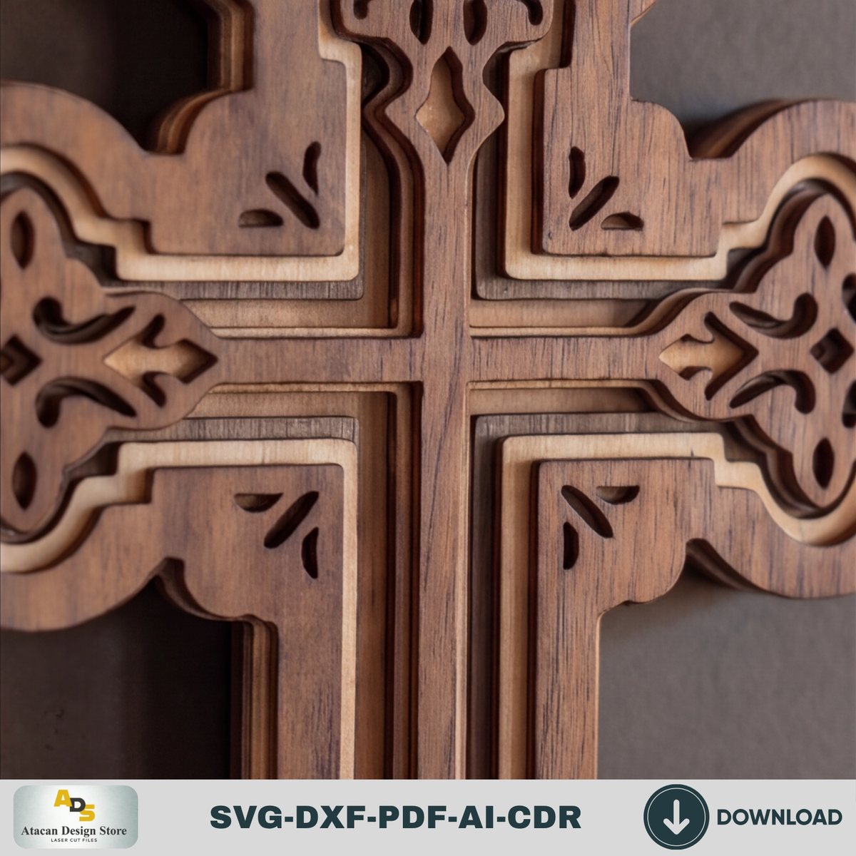 Layered Christian Cross Laser Cut File, Multi Layer Wooden Wall Cross,
