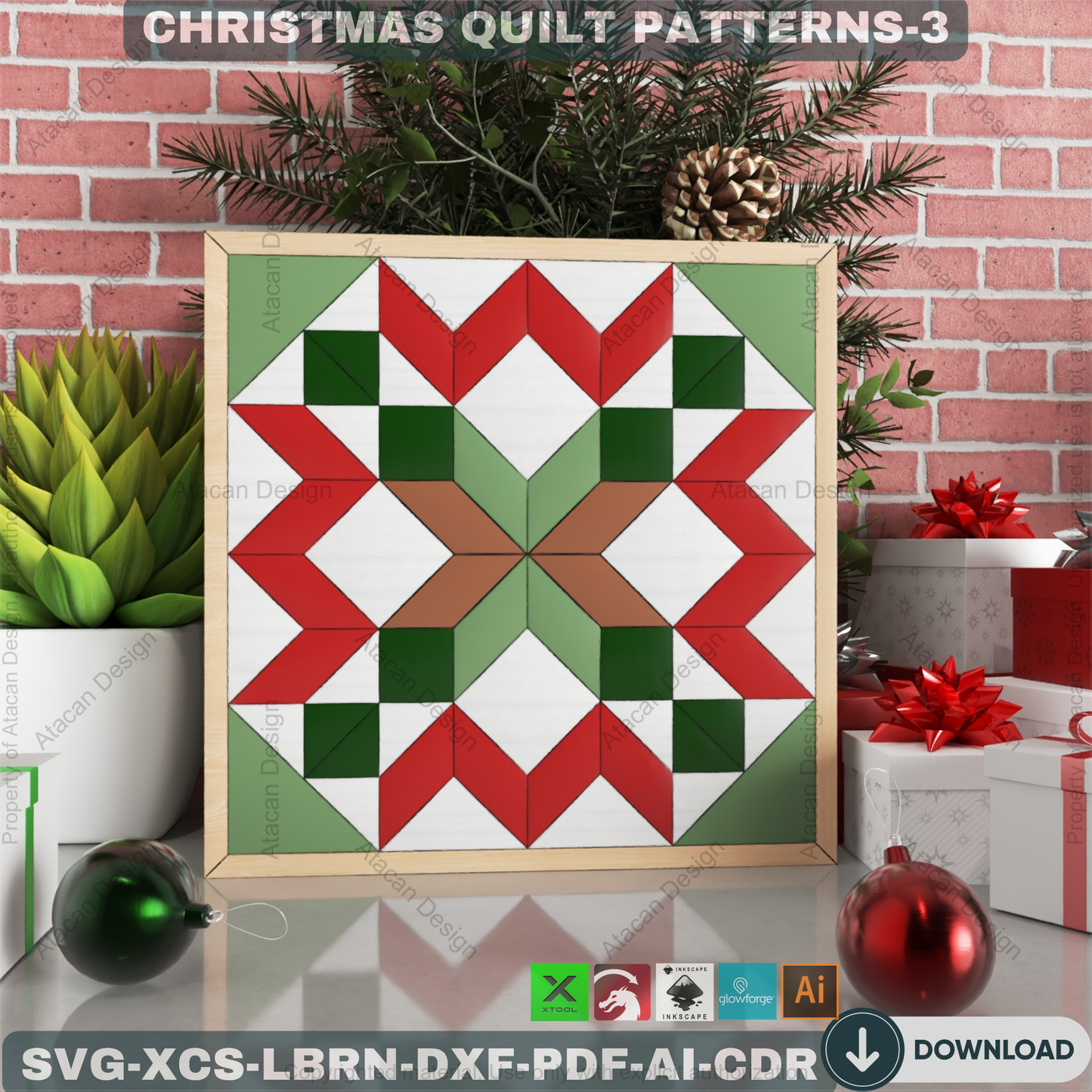 Holiday Barn Quilt SVG Pack, Christmas Wood Block Pattern for Laser Cutting, Farmhouse Winter Wall Art, DIY Festive Sign Files 892