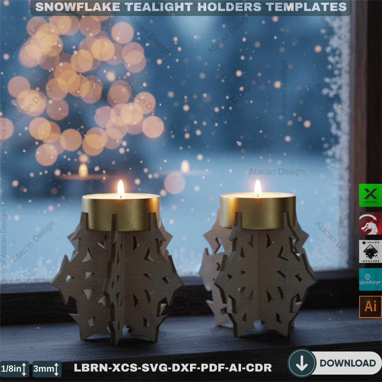 DIY Wooden Snowflake Candle Holders | Laser Cut Files Winter Lantern | Christmas Decoration SVG 906