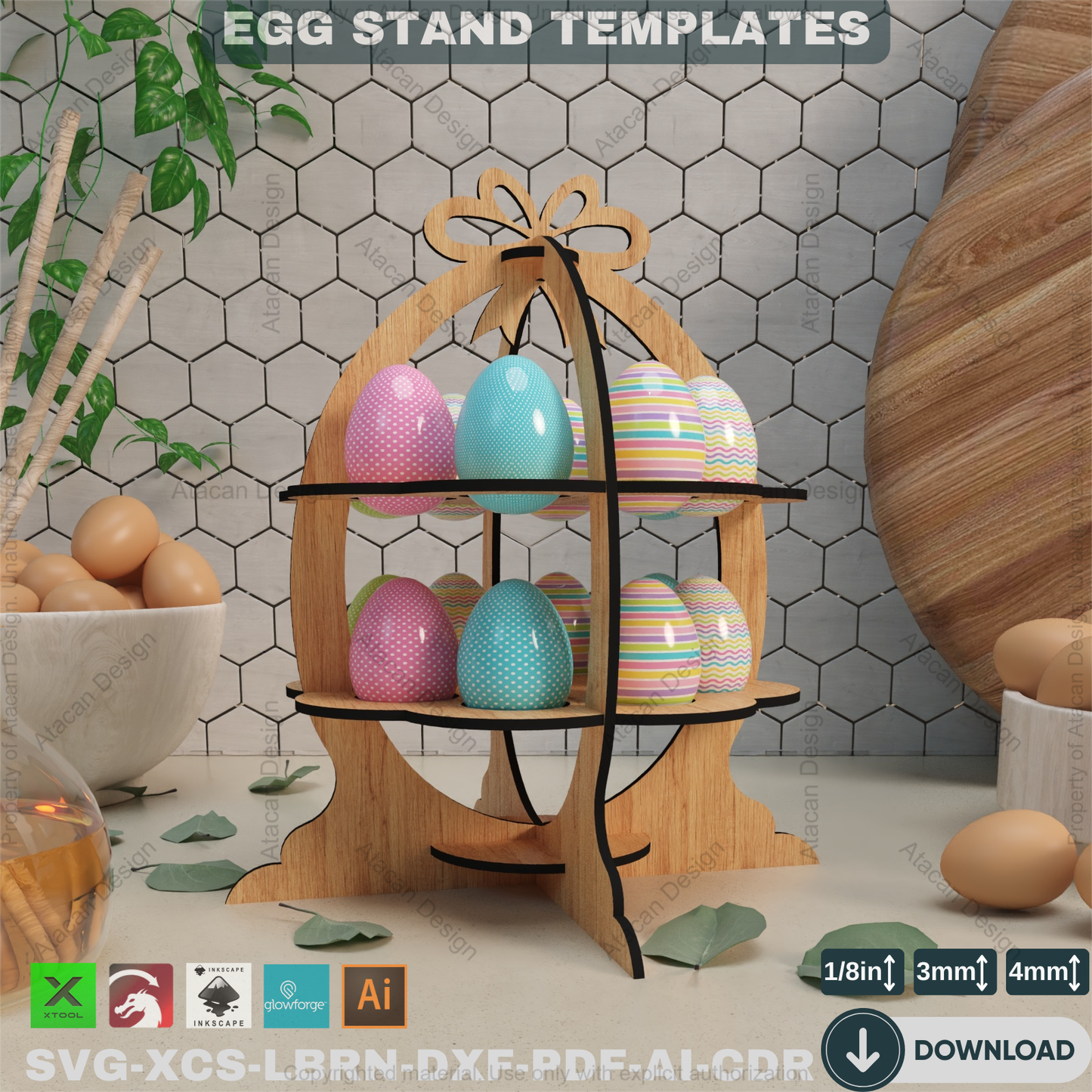 Laser Cut Easter Egg Stand - Wooden Easter Basket Template,Decorative Egg Holder - Laser Cut Easter Template, Easy DIY Project 862