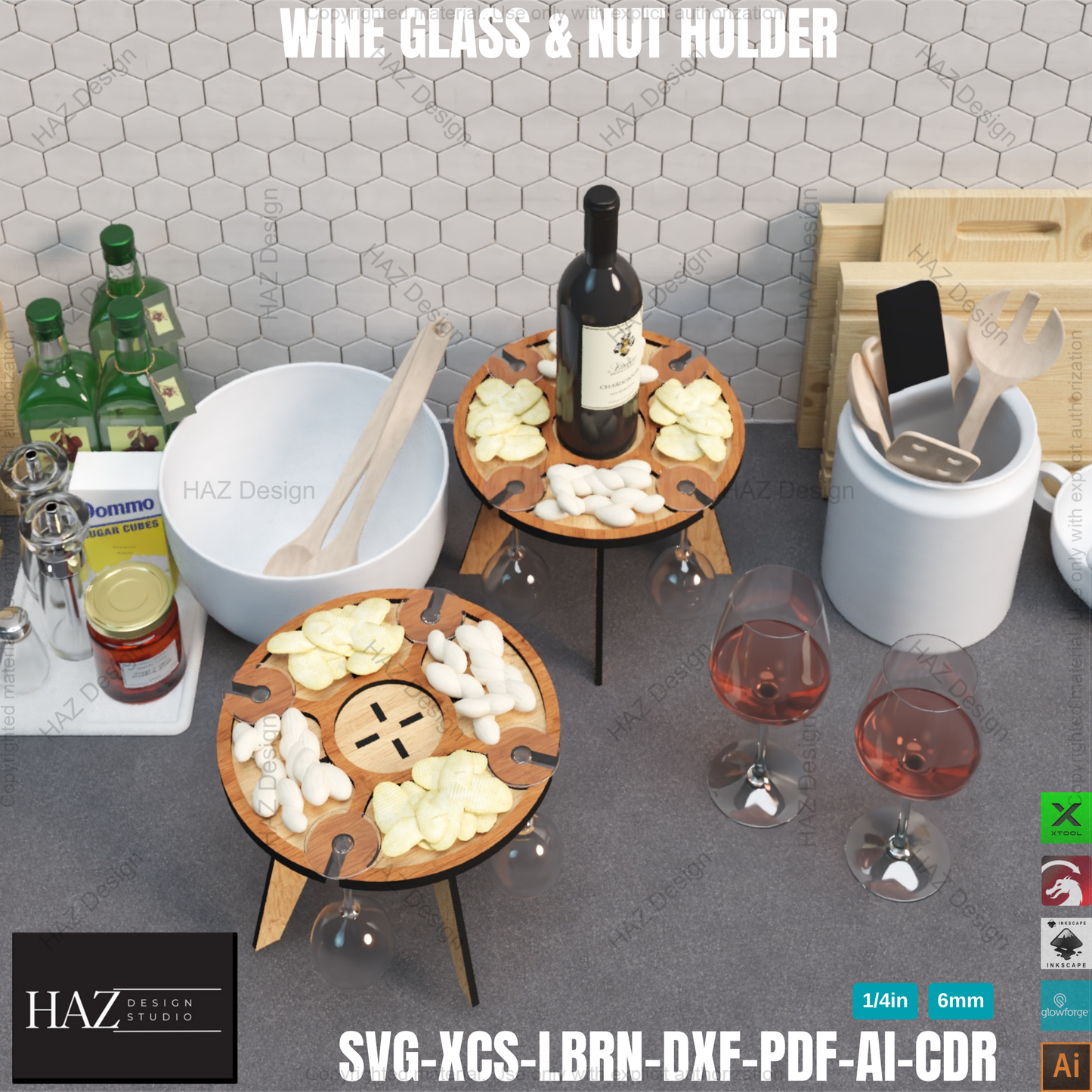 Wine & Cheese Table DIY: Laser Cut Design, Rustic Serving, Personalized Gift,Laser Cut Wine Holder 405