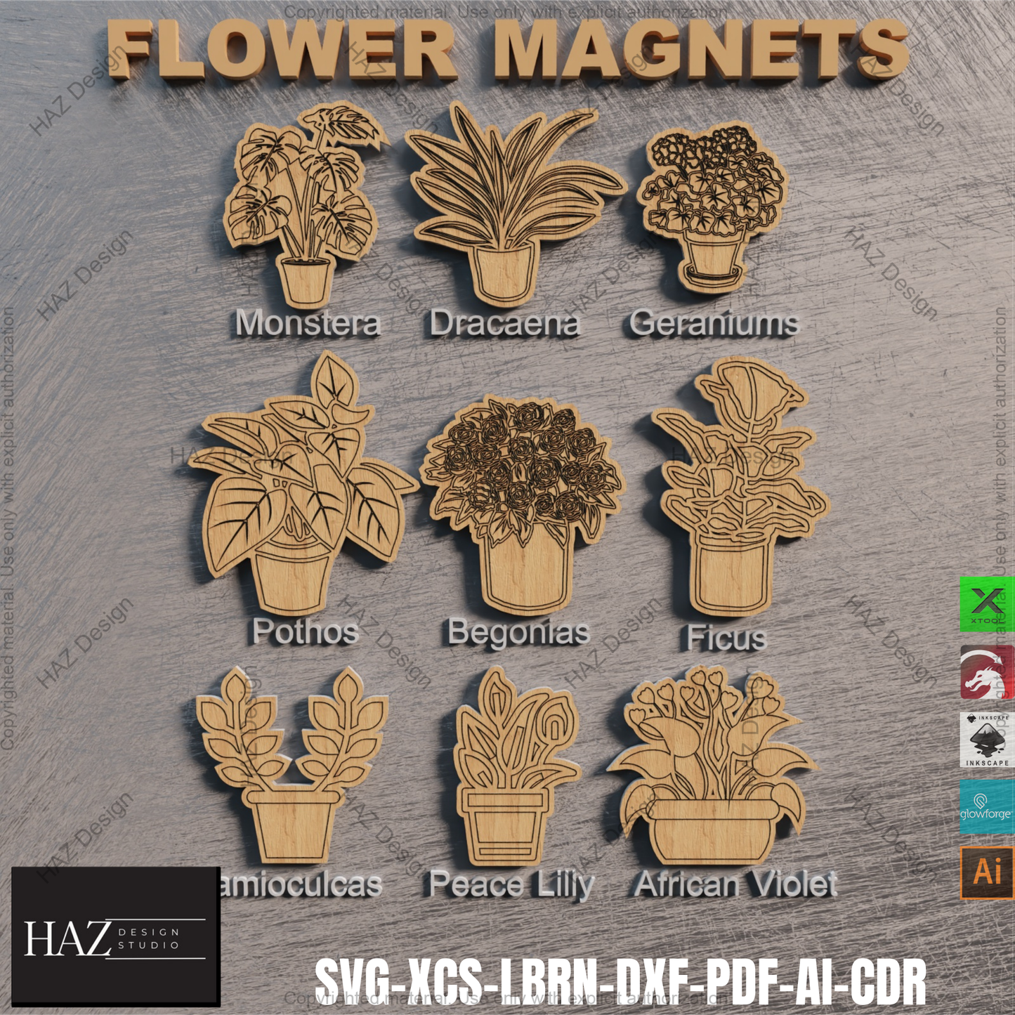 Handcrafted Wooden Flower Magnets for Laser Cutting Projects,Unique Wooden Wildflower Magnets for Home Décor 409