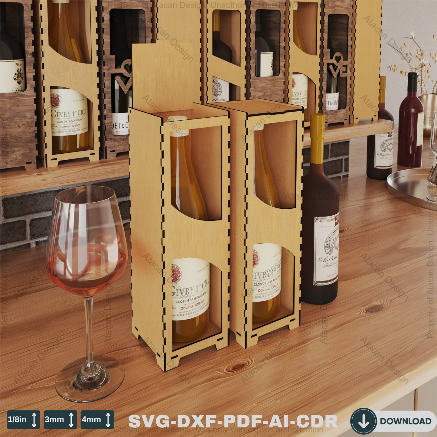 Laser Cut Wooden gift Box - Five Themed Wine Box Designs for Crafting Projects Elegant Wooden Wine Box 805