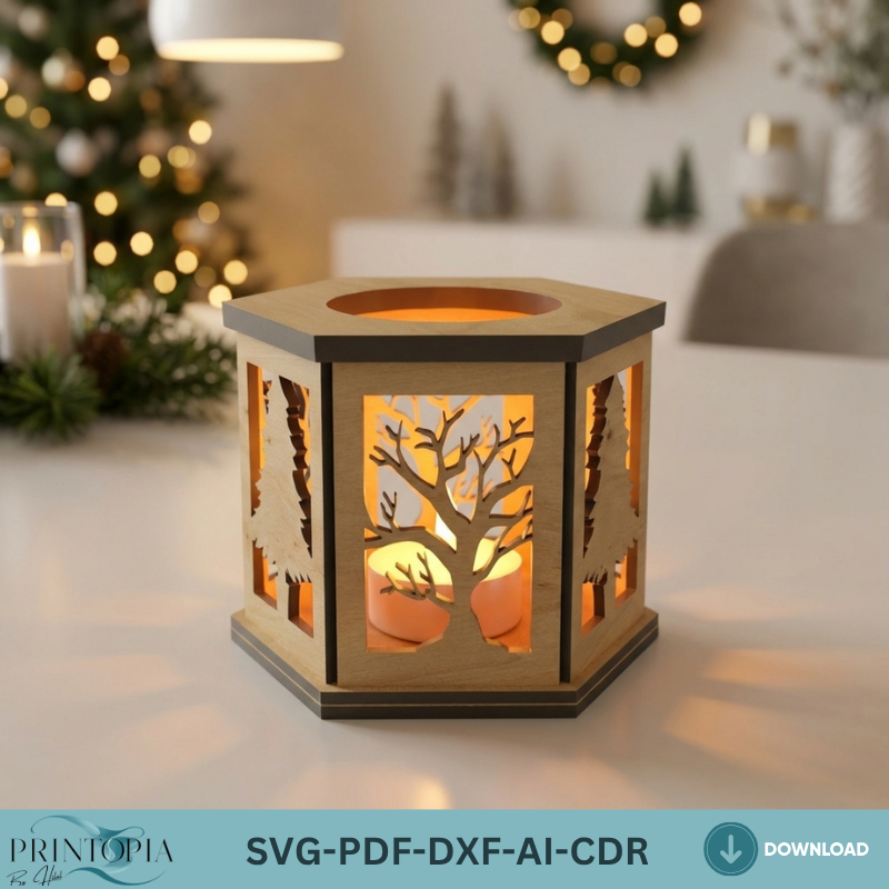 Tree Candle Holder Set / Wood Tea light Lantern / Night Lamp Cutting Files / Table Lantern Decoration Centerpiece Lampshade