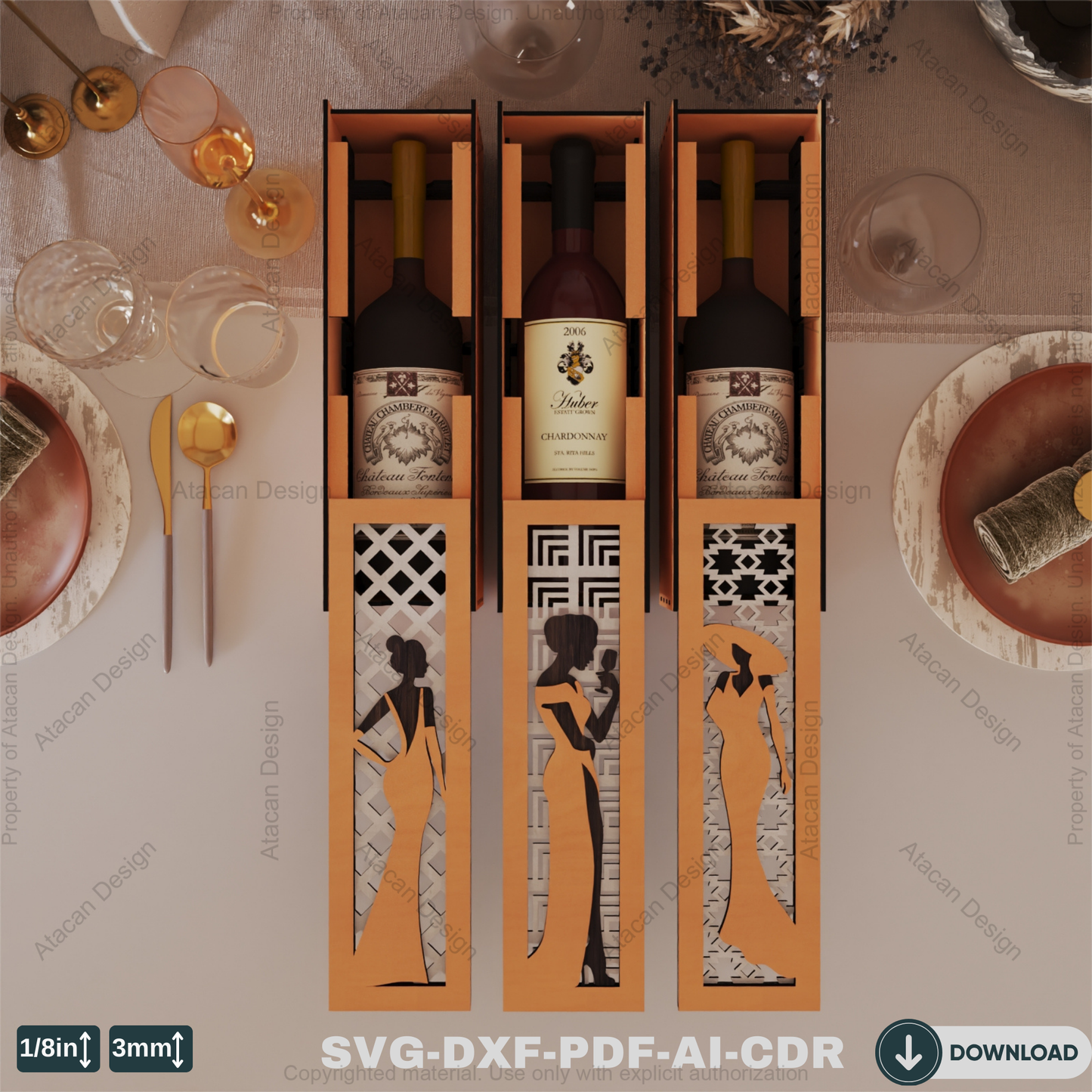 Elegant 3D Layered Wooden Wine Box Stylish Women Theme Perfect for Laser Cutting-Decorative Wine Holder with Sophisticated Woman Theme 799