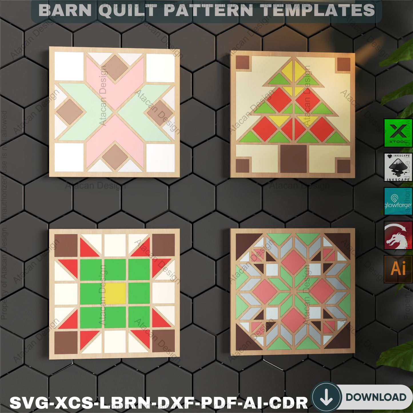 Cozy Barn Quilt Block Designs • Farmhouse Laser Cut Holiday Decor • Rustic Wall Art & Coaster SVG Templates • DIY Craft Bundle 895