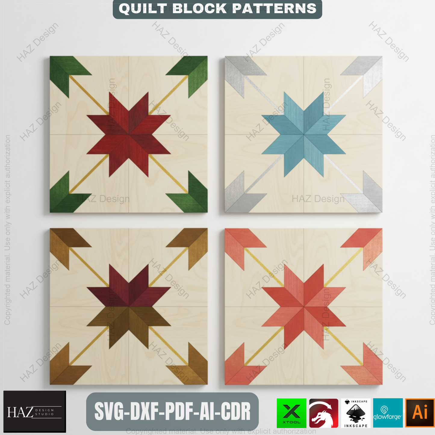 Intricate Geometric Quilt Block Patterns, Digital Download for Laser Cutting, Barn Quilt DIY Project Files, Modern Mosaic Art 489