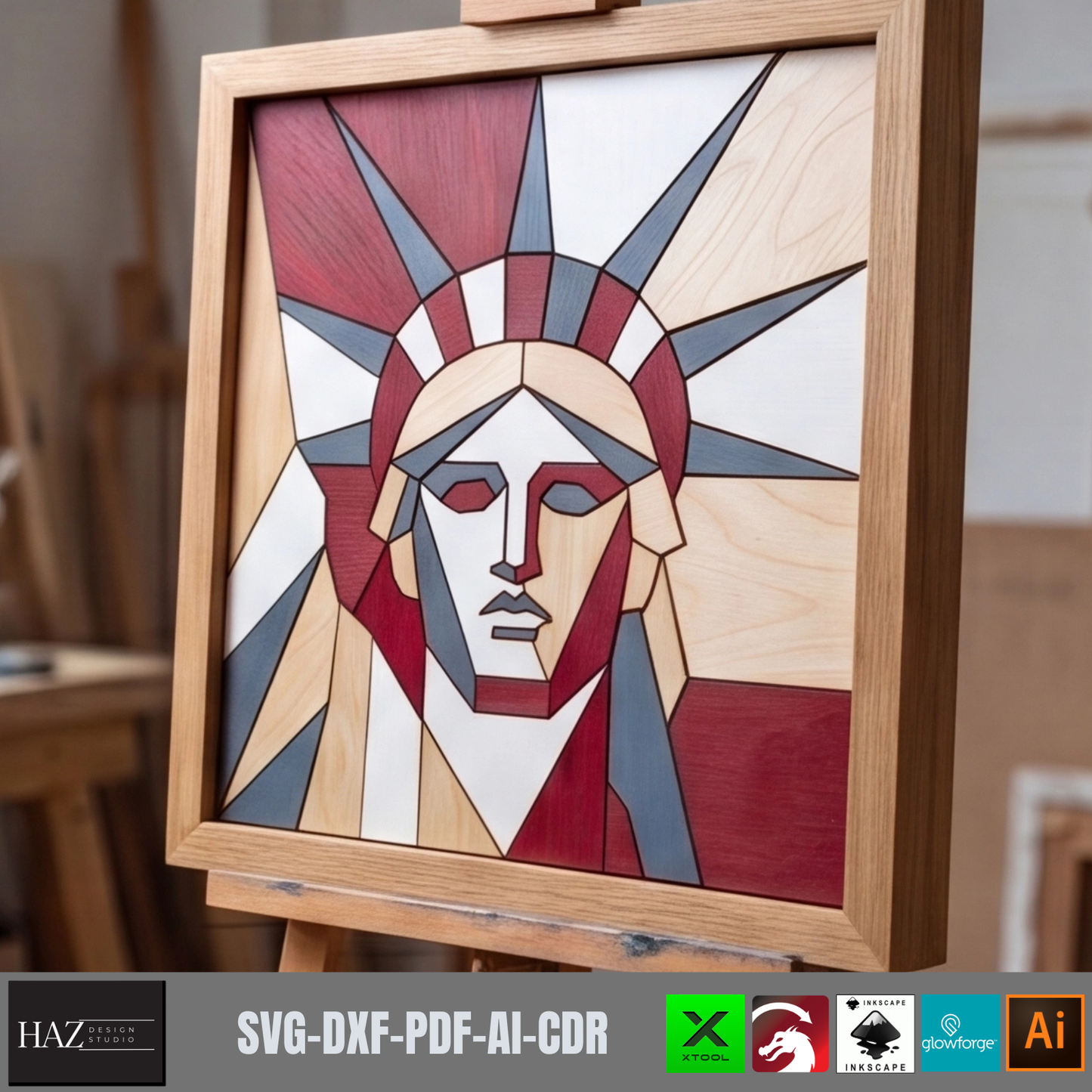 Geometric Statue of Liberty , American Patriotic Wood Sign Pattern, Fourth of July Independence Day