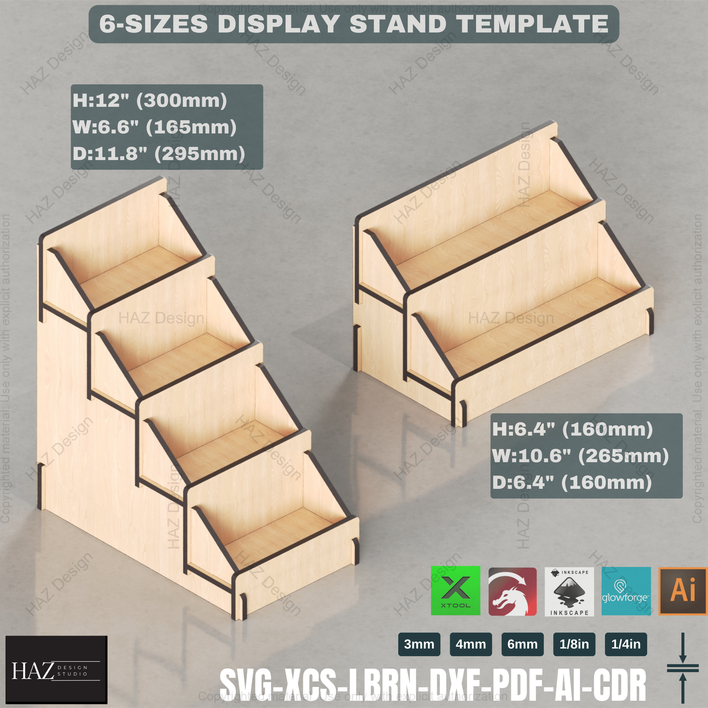 Laser Cut Display Stand - 2, 3 & 4-Tier Customizable 6 Sizes Template,Retail & Exhibition Laser Cut Template 426