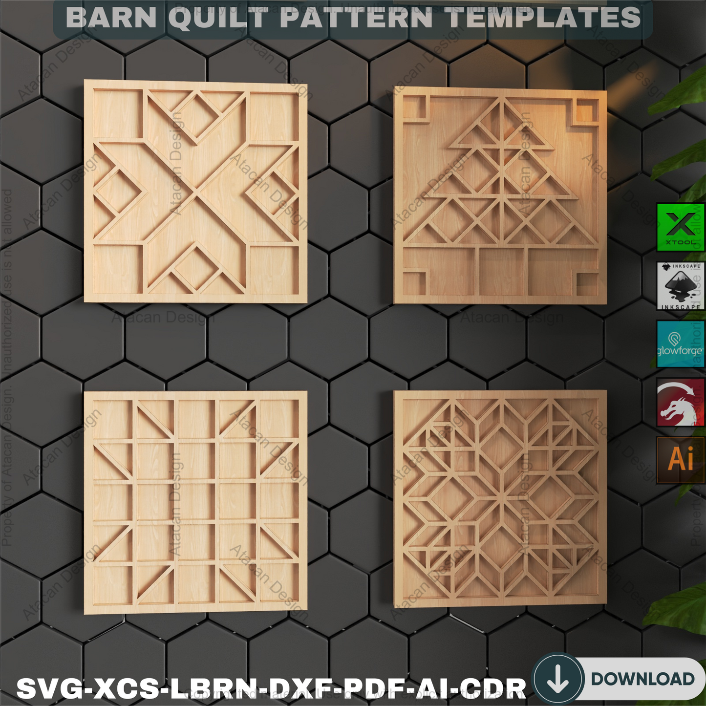 Cozy Barn Quilt Block Designs • Farmhouse Laser Cut Holiday Decor • Rustic Wall Art & Coaster SVG Templates • DIY Craft Bundle 895