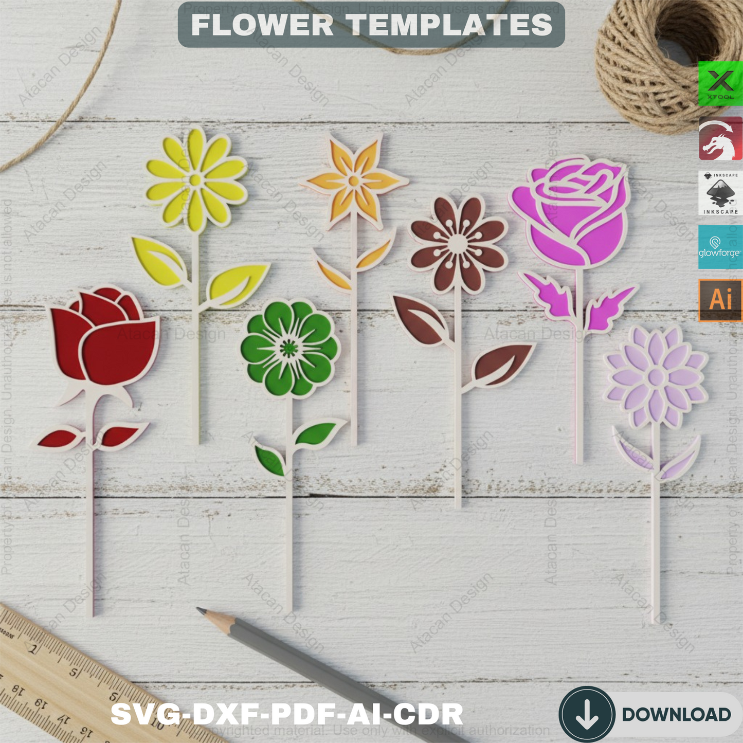 Laser Cut Flower Design Templates - Perfect for Valentine’s Day Gifts or Personalized Name Decor 817