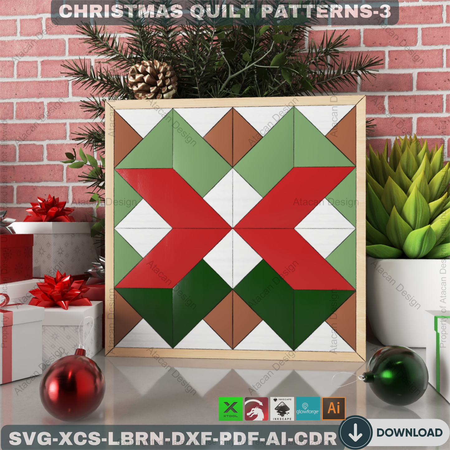 Holiday Barn Quilt SVG Pack, Christmas Wood Block Pattern for Laser Cutting, Farmhouse Winter Wall Art, DIY Festive Sign Files 892