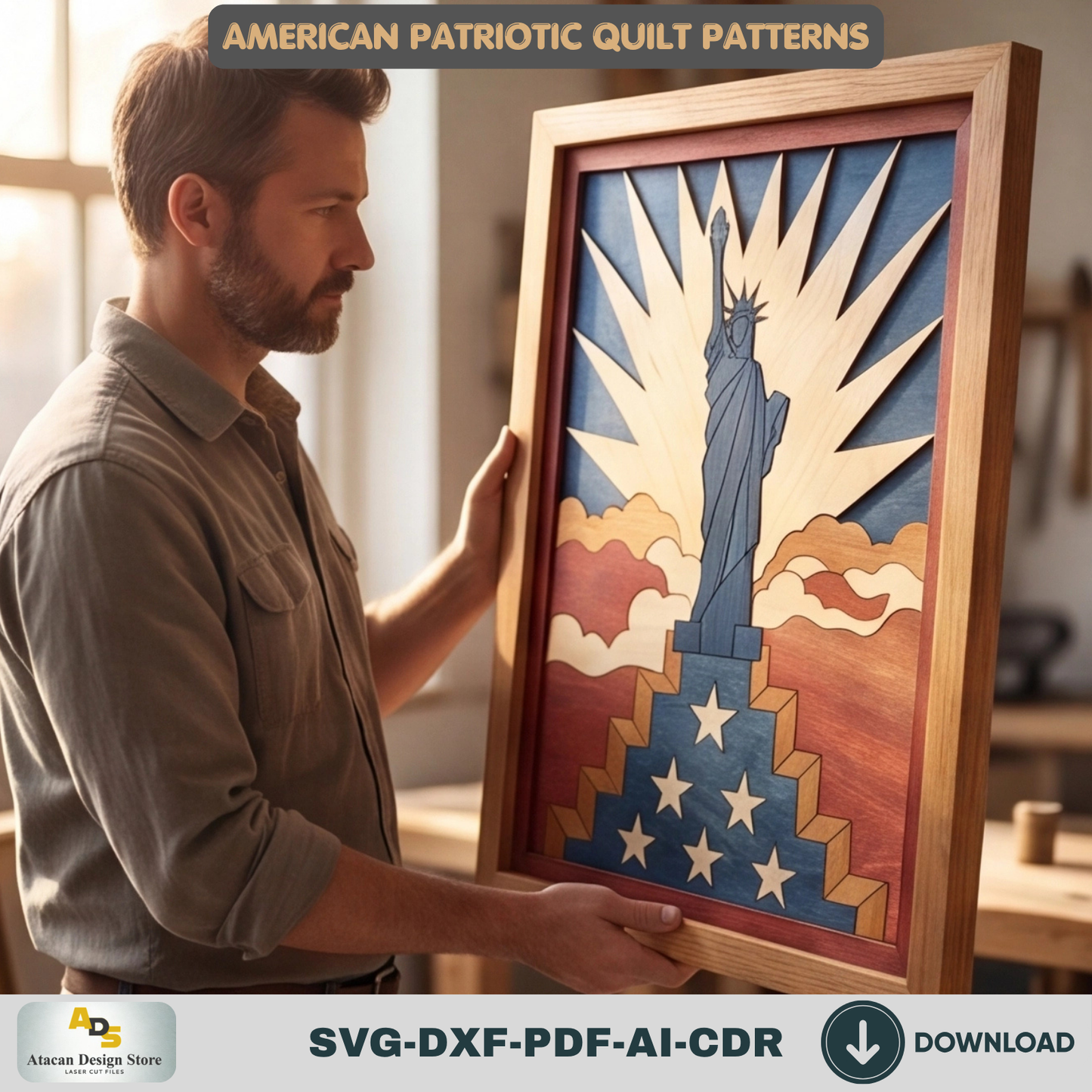 Statue of Liberty Design, American Patriotic WallArt Pattern, Independence Day Wood Decor, Freedom