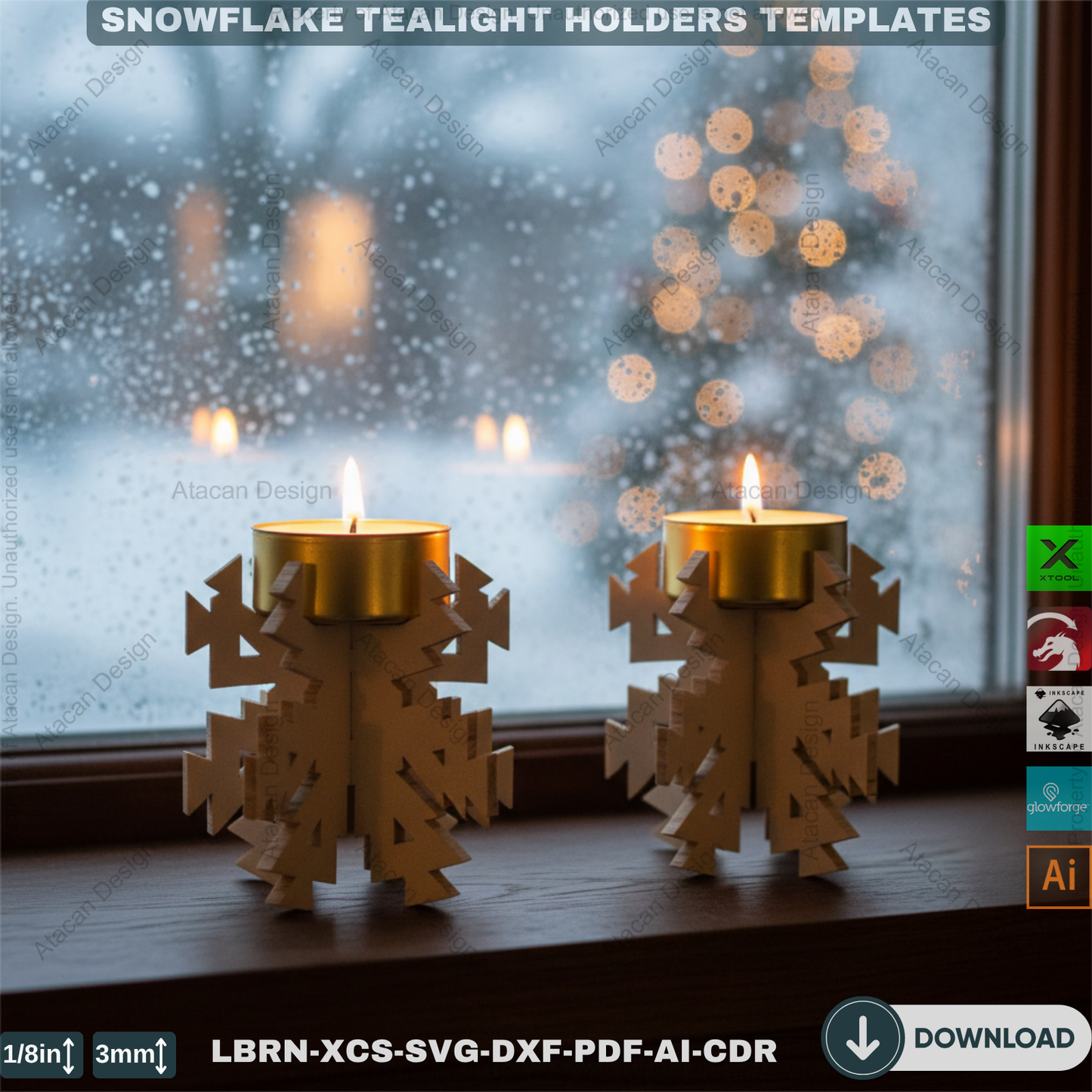 DIY Wooden Snowflake Candle Holders | Laser Cut Files Winter Lantern | Christmas Decoration SVG 906