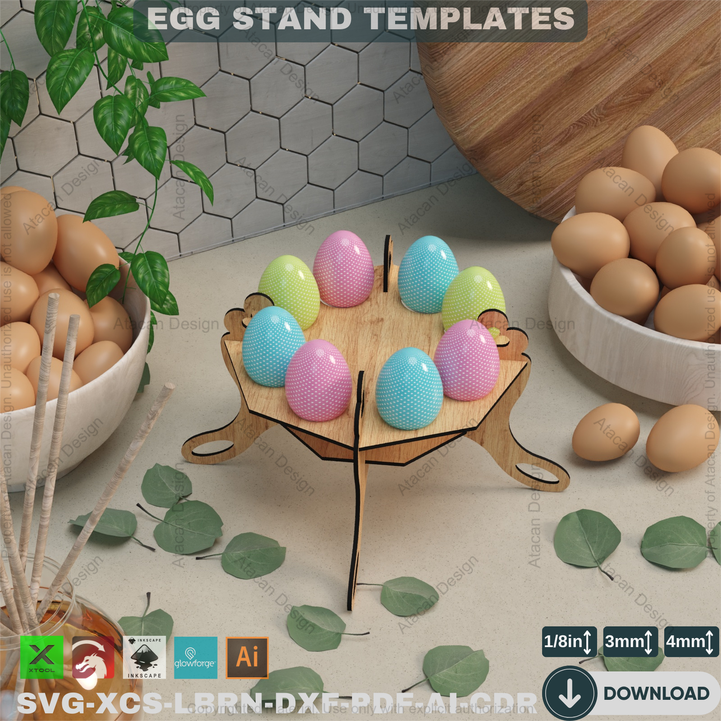 Laser Cut Easter Egg Stand - Wooden Easter Basket Template,Decorative Egg Holder - Laser Cut Easter Template, Easy DIY Project 862