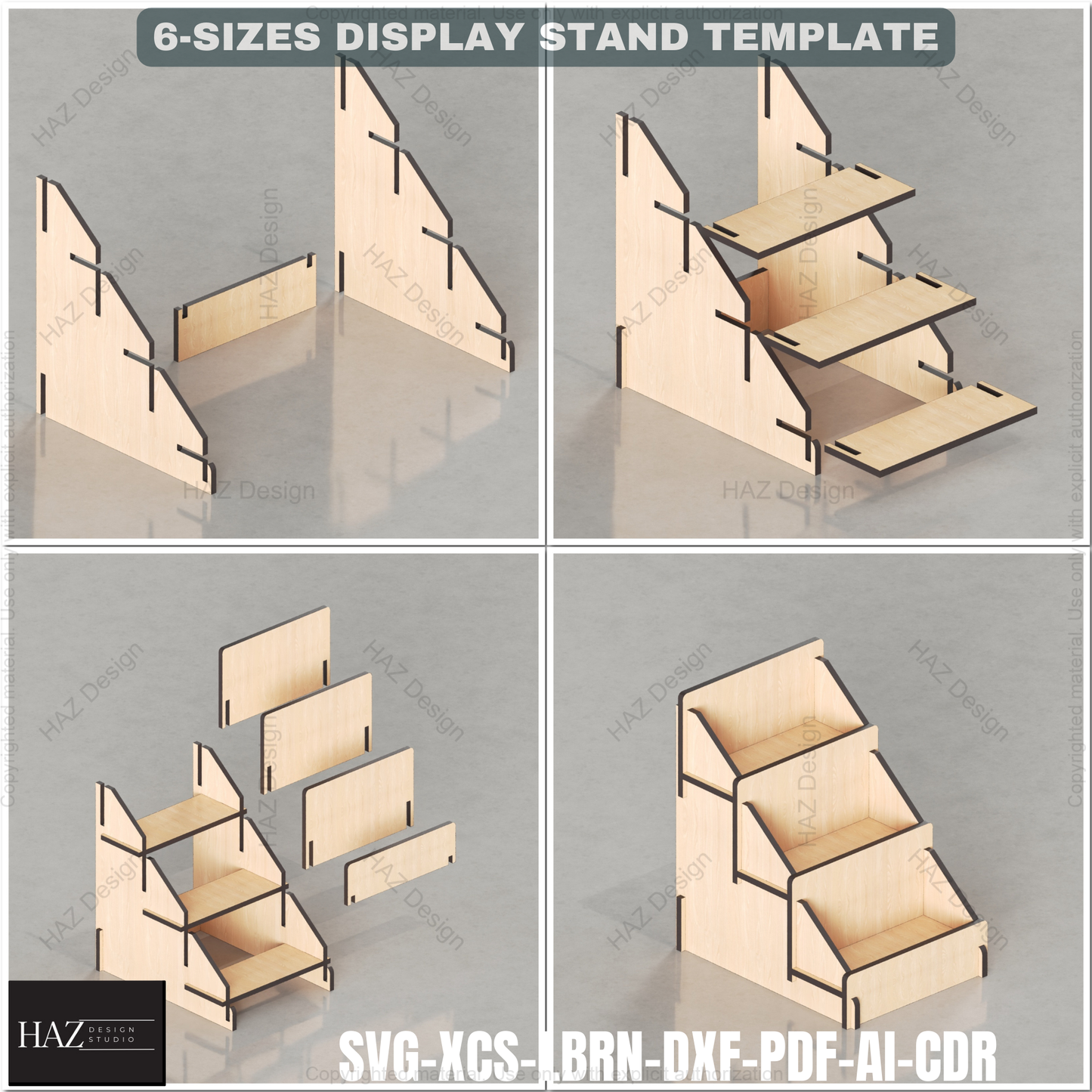 Laser Cut Display Stand - 2, 3 & 4-Tier Customizable 6 Sizes Template,Retail & Exhibition Laser Cut Template 426