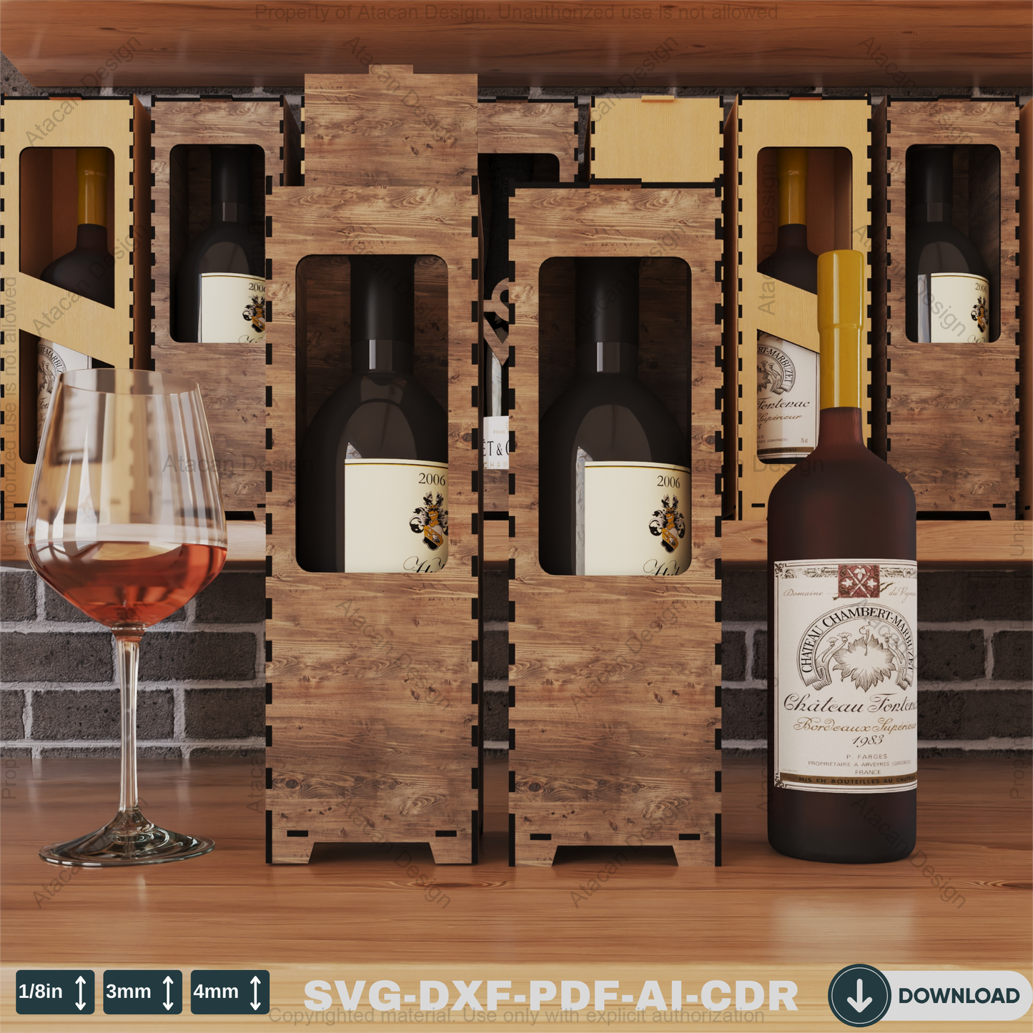 Laser Cut Wooden gift Box - Five Themed Wine Box Designs for Crafting Projects Elegant Wooden Wine Box 805