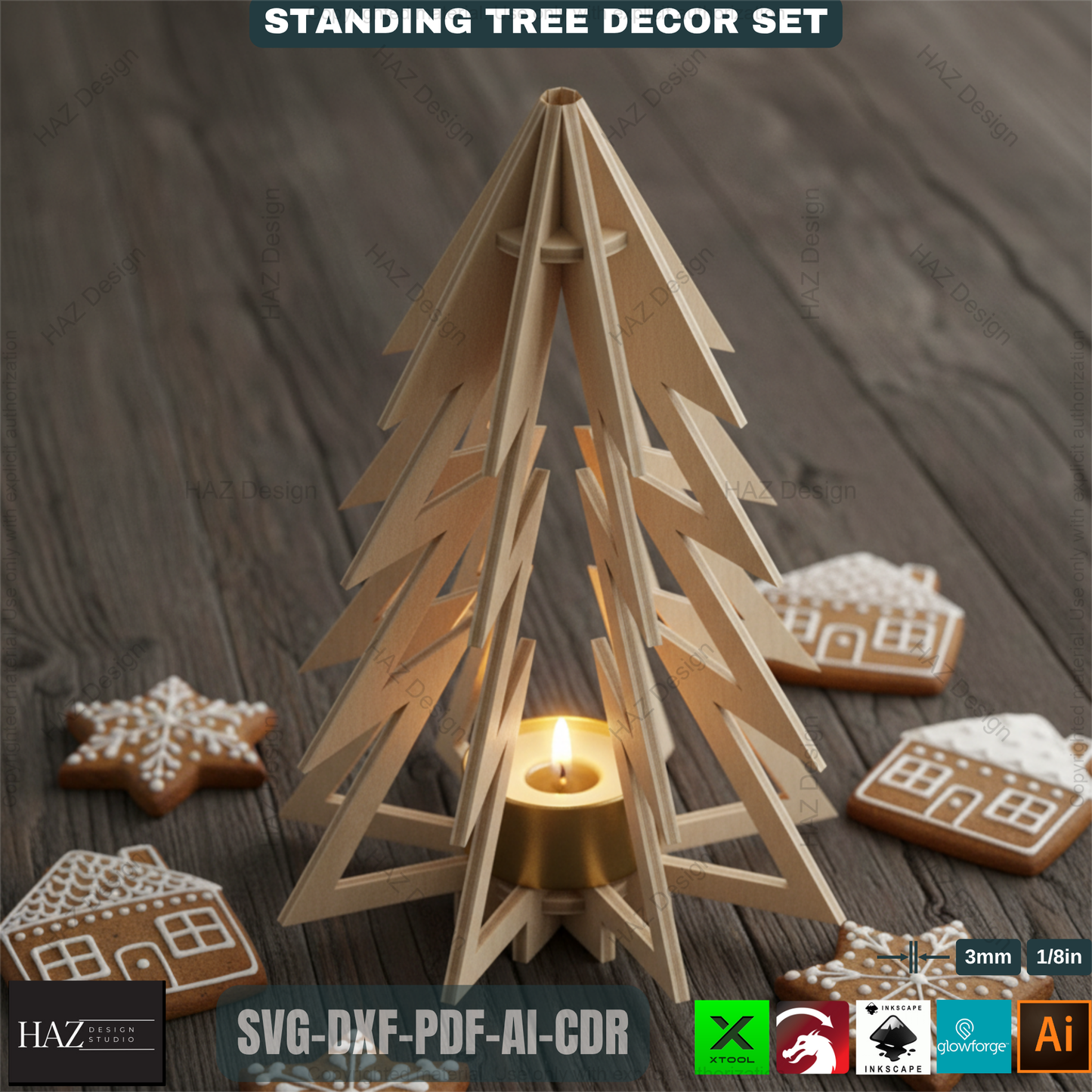 Christmas Tealight Tree Decor, Wooden Snowflake Table Lamp, DIY Laser Cut Holiday Gift, Unique Winter Centerpiece Craft 491