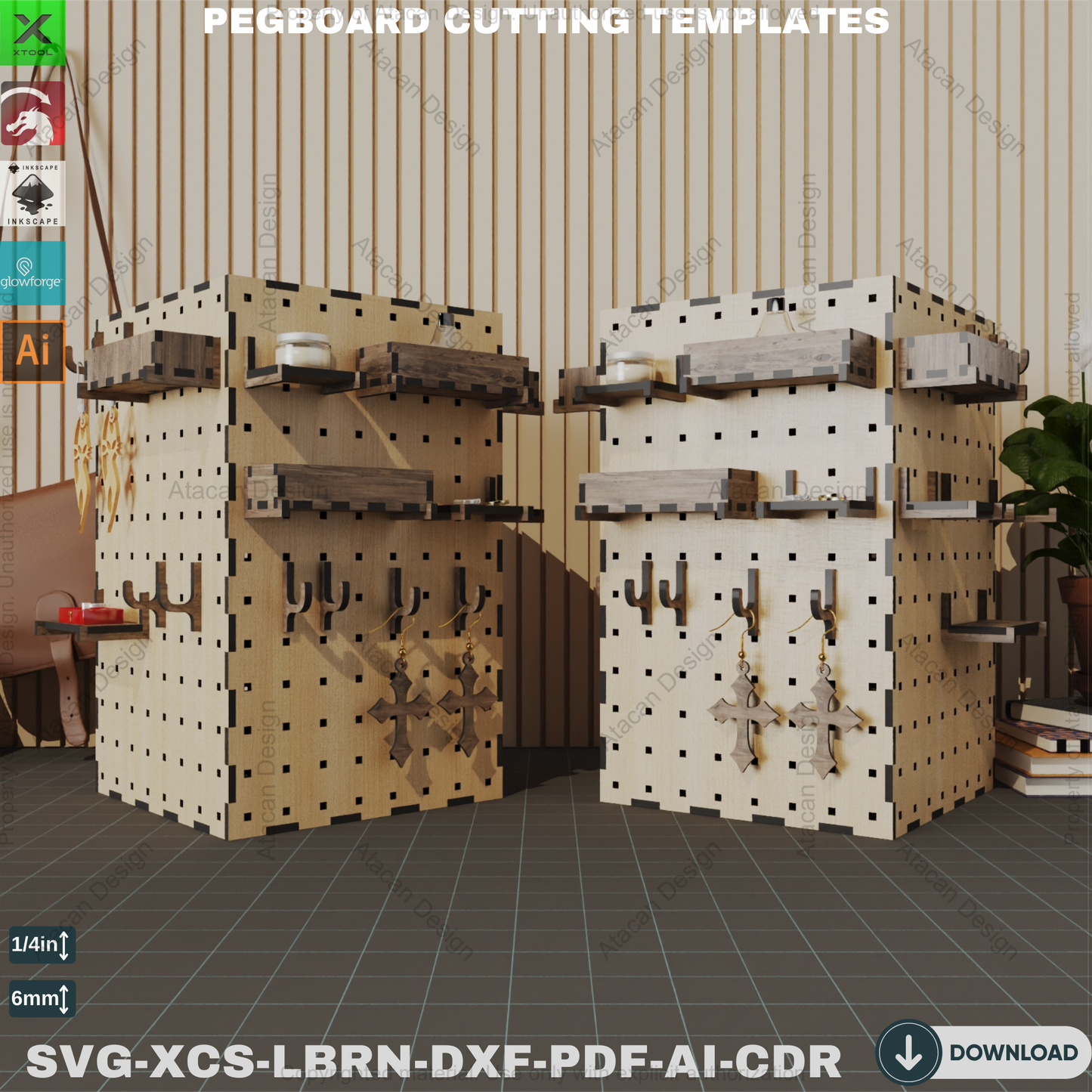 Laser Cut Pegboard System - Wood Files Accessories,Modular Pegboard - Wood Shelf Hook Templates,Laser Cut Organizer Plans 836
