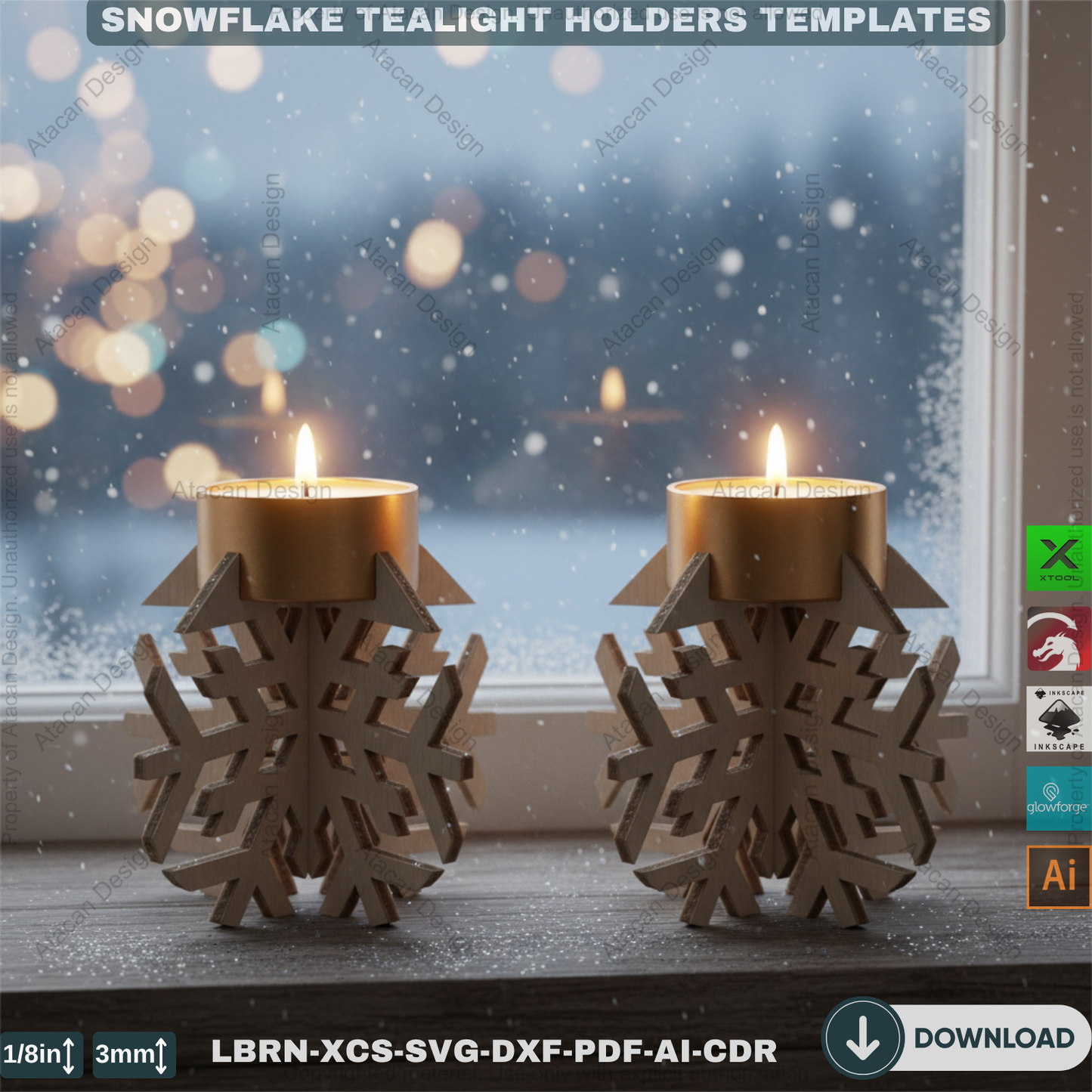 DIY Wooden Snowflake Candle Holders | Laser Cut Files Winter Lantern | Christmas Decoration SVG 906