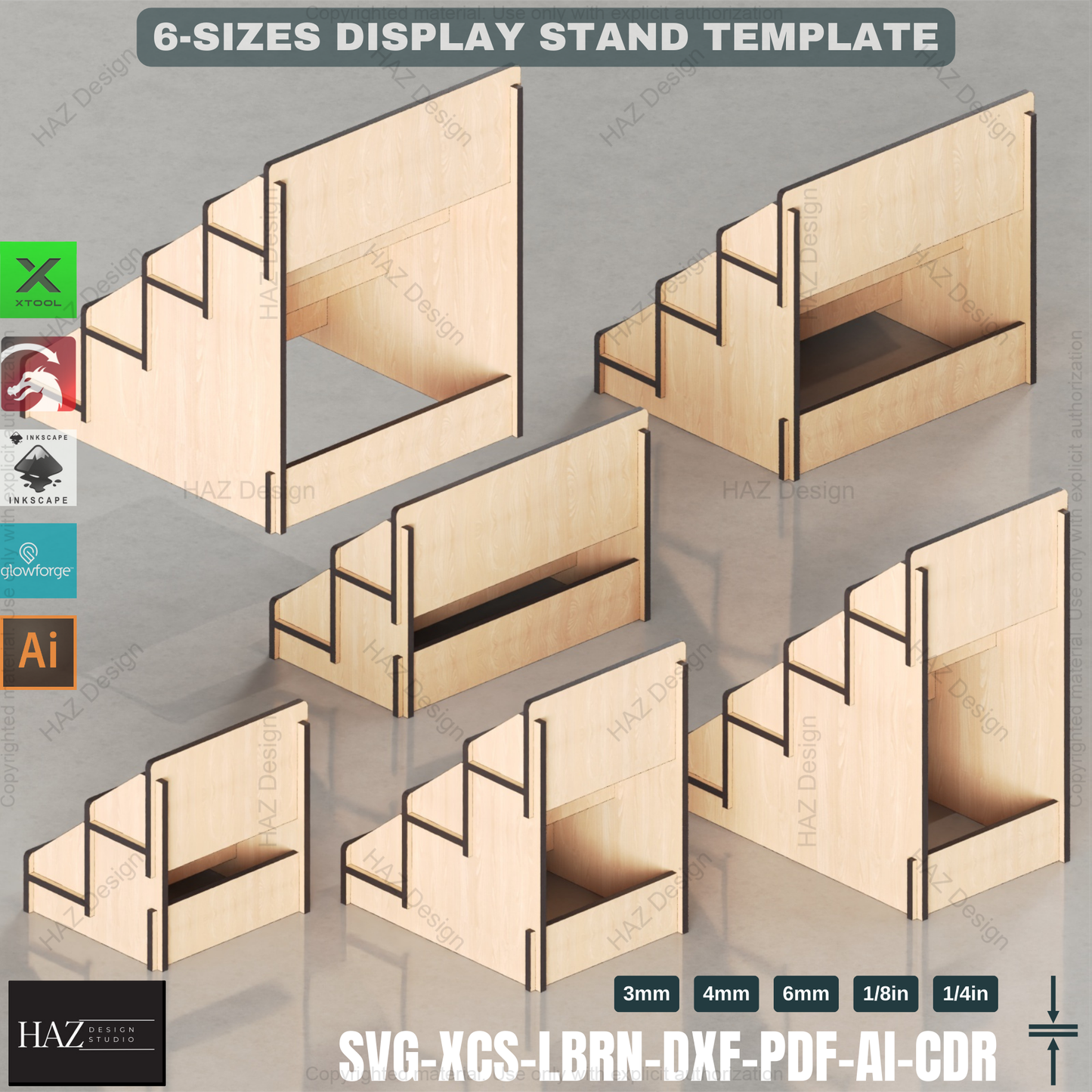 Laser Cut Display Stand - 2, 3 & 4-Tier Customizable 6 Sizes Template,Retail & Exhibition Laser Cut Template 426