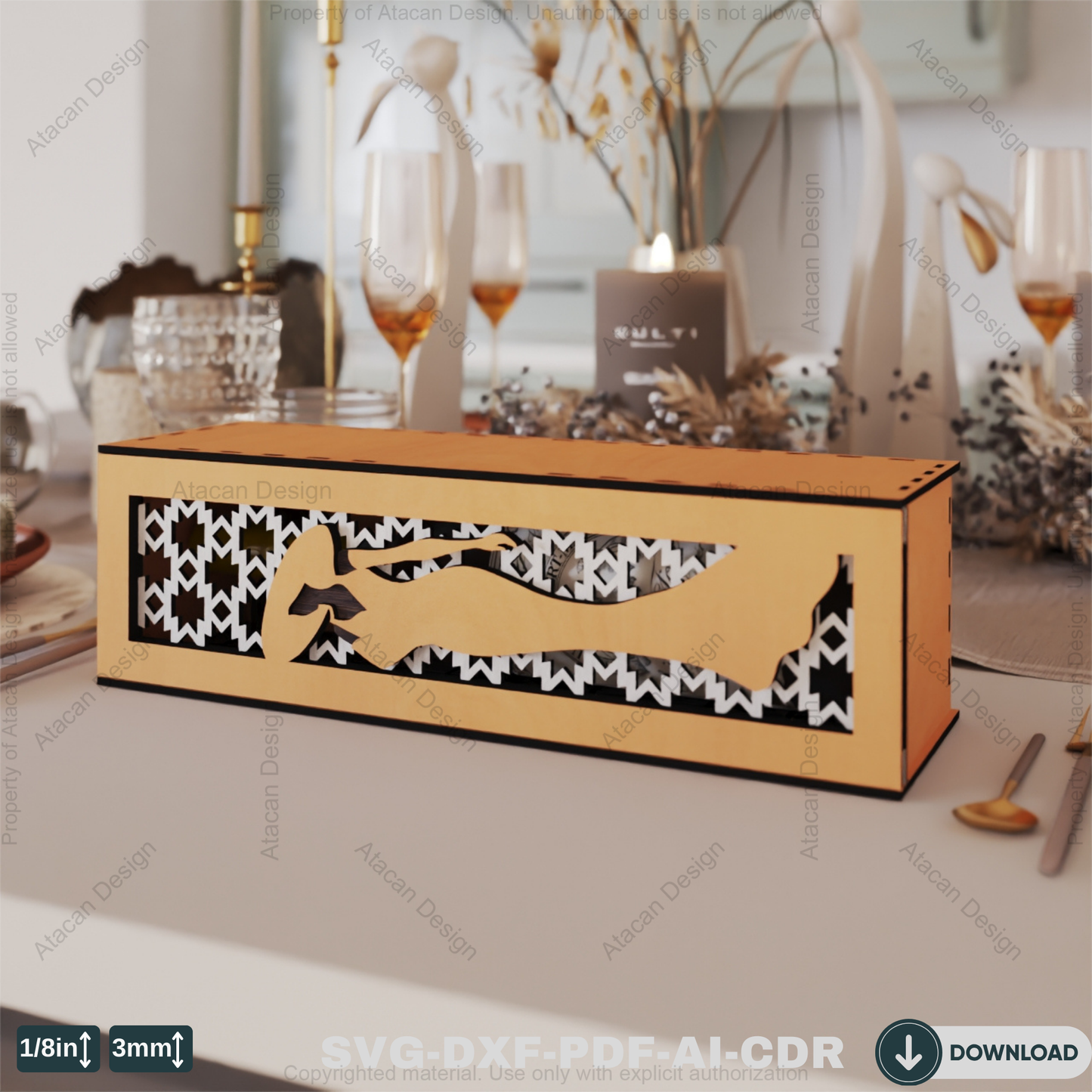 Elegant 3D Layered Wooden Wine Box Stylish Women Theme Perfect for Laser Cutting-Decorative Wine Holder with Sophisticated Woman Theme 799