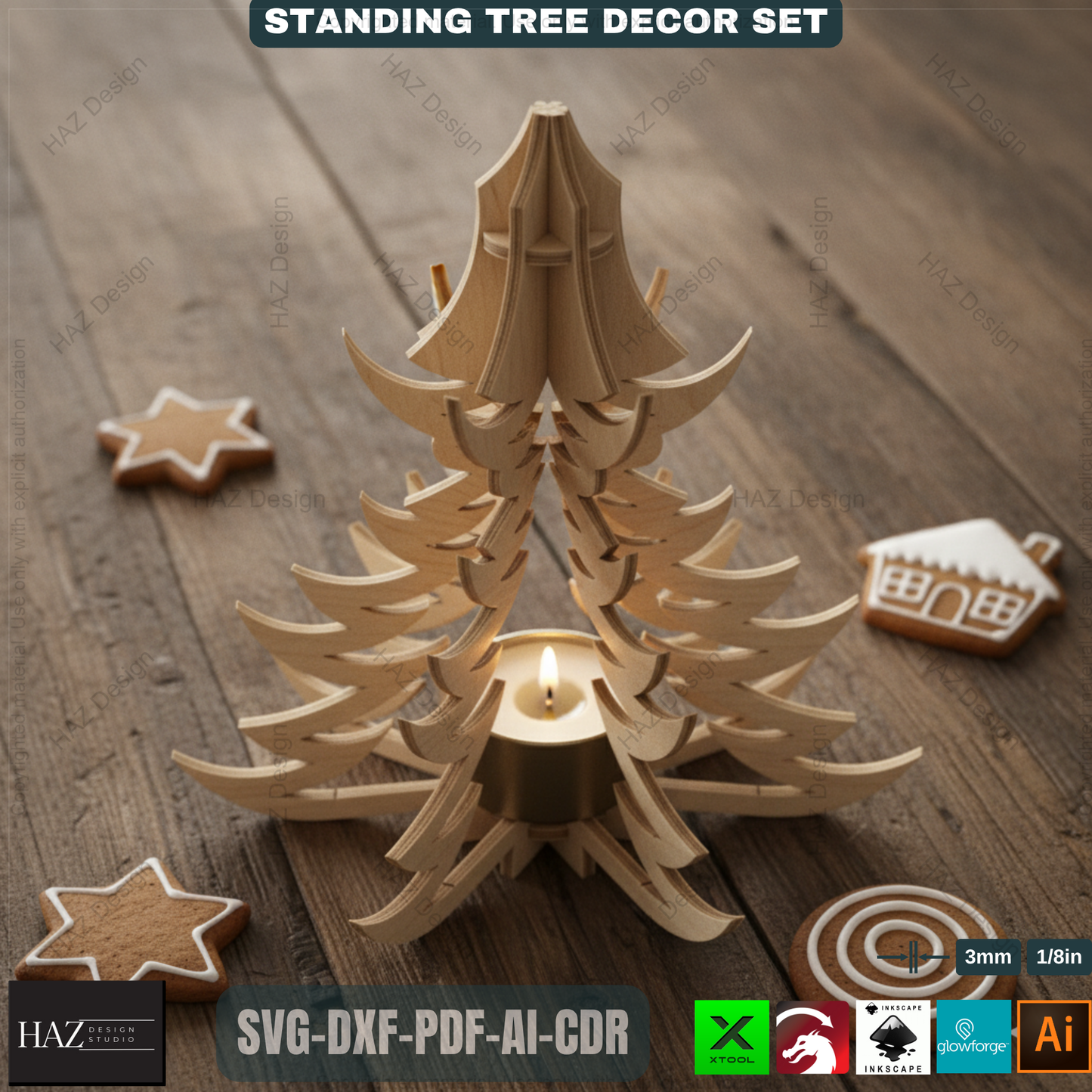 Christmas Tealight Tree Decor, Wooden Snowflake Table Lamp, DIY Laser Cut Holiday Gift, Unique Winter Centerpiece Craft 491