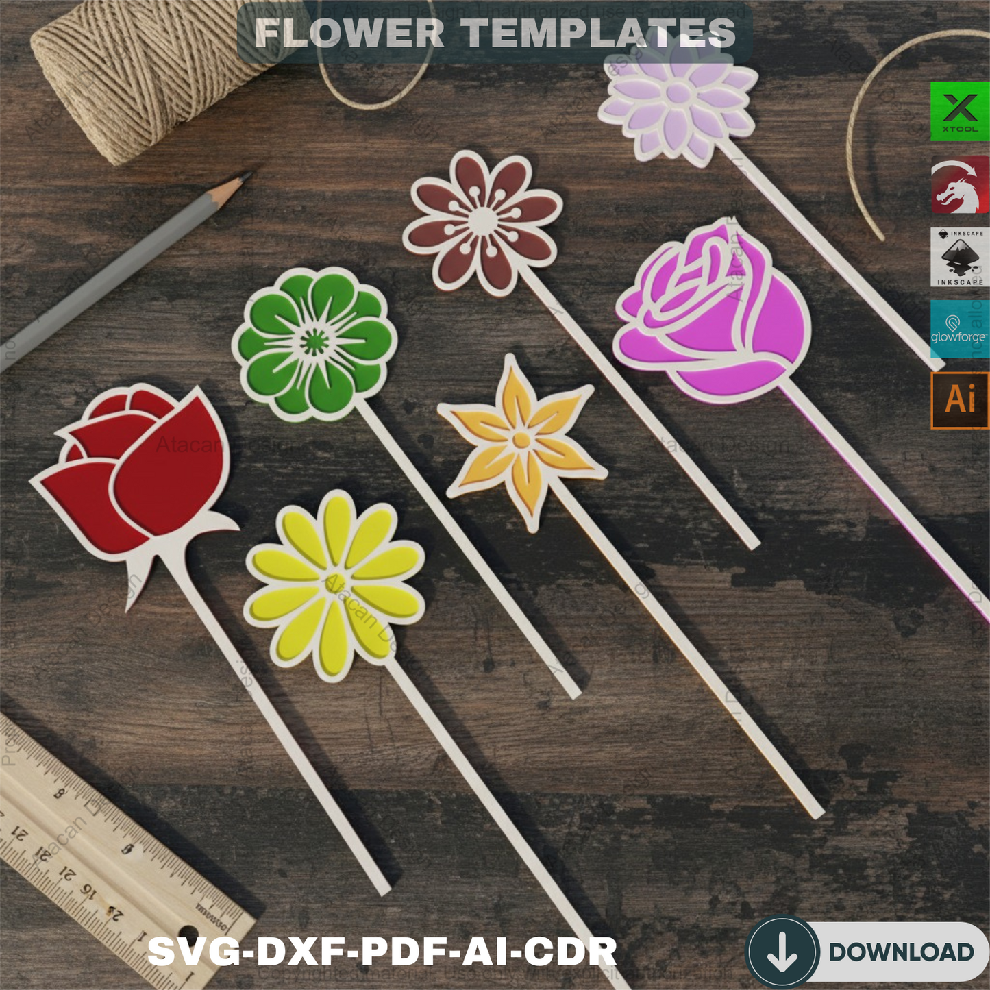 Laser Cut Flower Design Templates - Perfect for Valentine’s Day Gifts or Personalized Name Decor 817