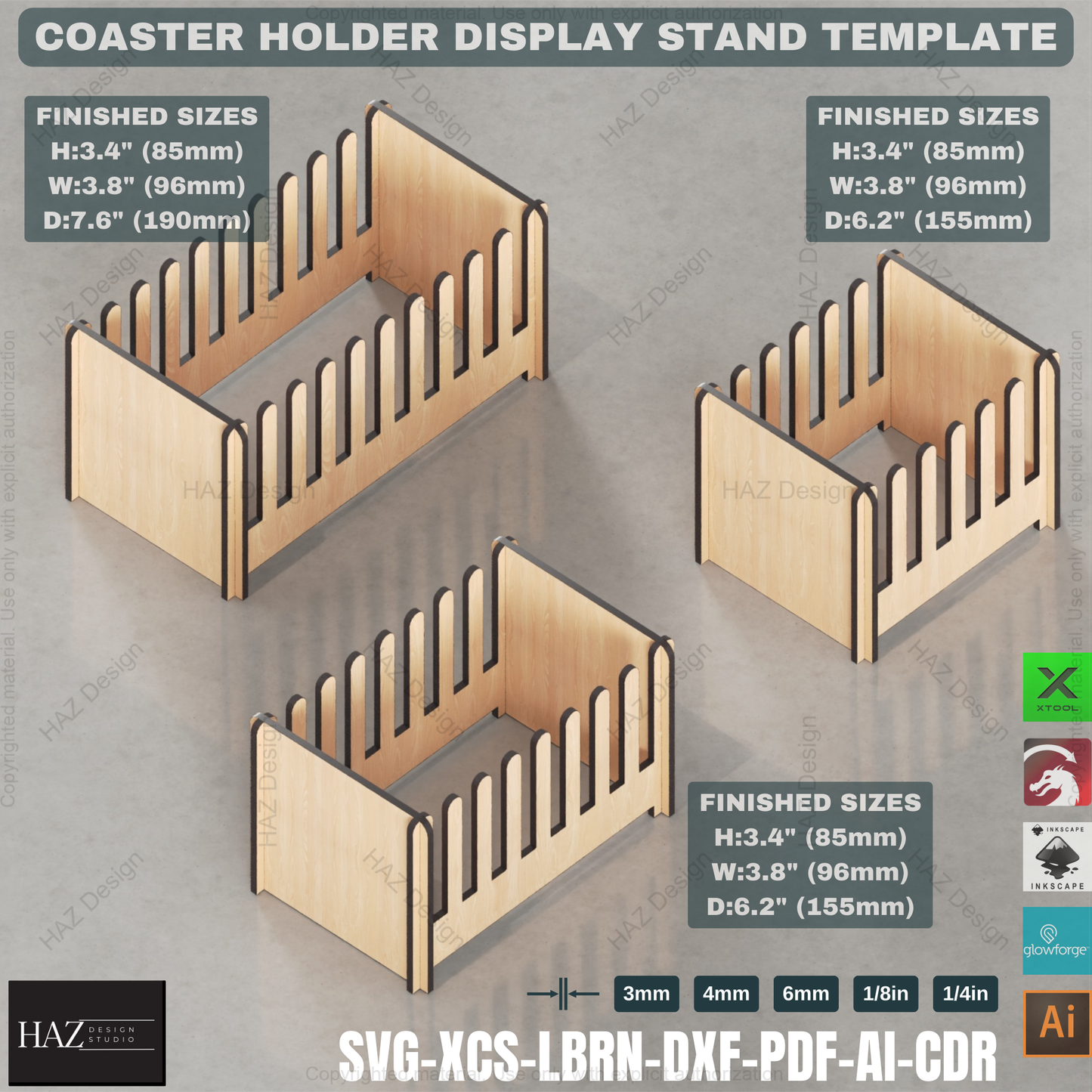 Laser Cut Coaster Set: 3 Holders + 6 Coaster Designs,Coaster Holder SVG Pack: Round & Square, Laser Ready 431
