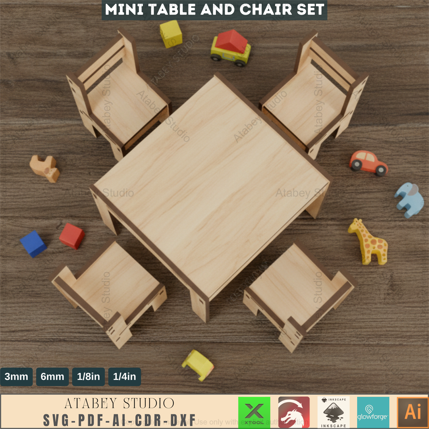 Mini Table Chair Set - Kids Furniture - Children Toy - Dollhouse SVG 332