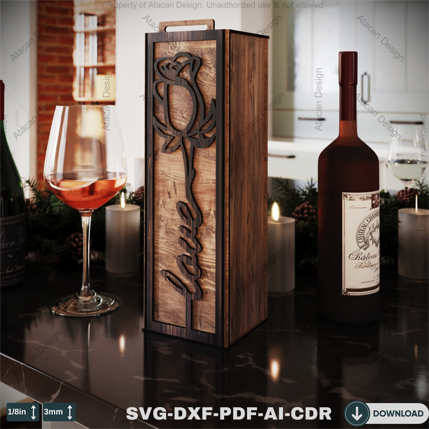 Flower Engraved Wine Box - Perfect Laser Cut Gift for Weddings & Special Occasions-Romantic Wine Gift Box 804